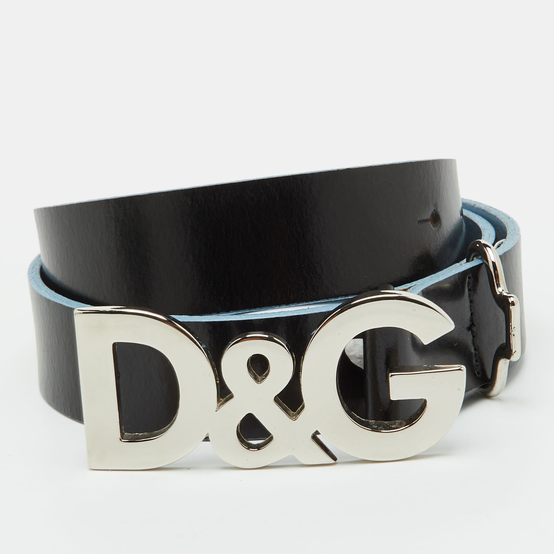 Dolce & Gabbana D&G Logo 85CM Black Leather Waist Belt