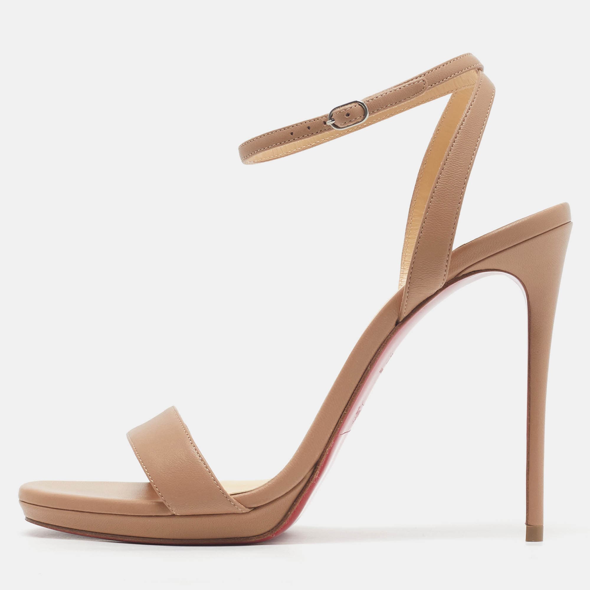 Christian Louboutin Loubi Queen Size 39.5 Beige Leather Ankle Strap Sandals