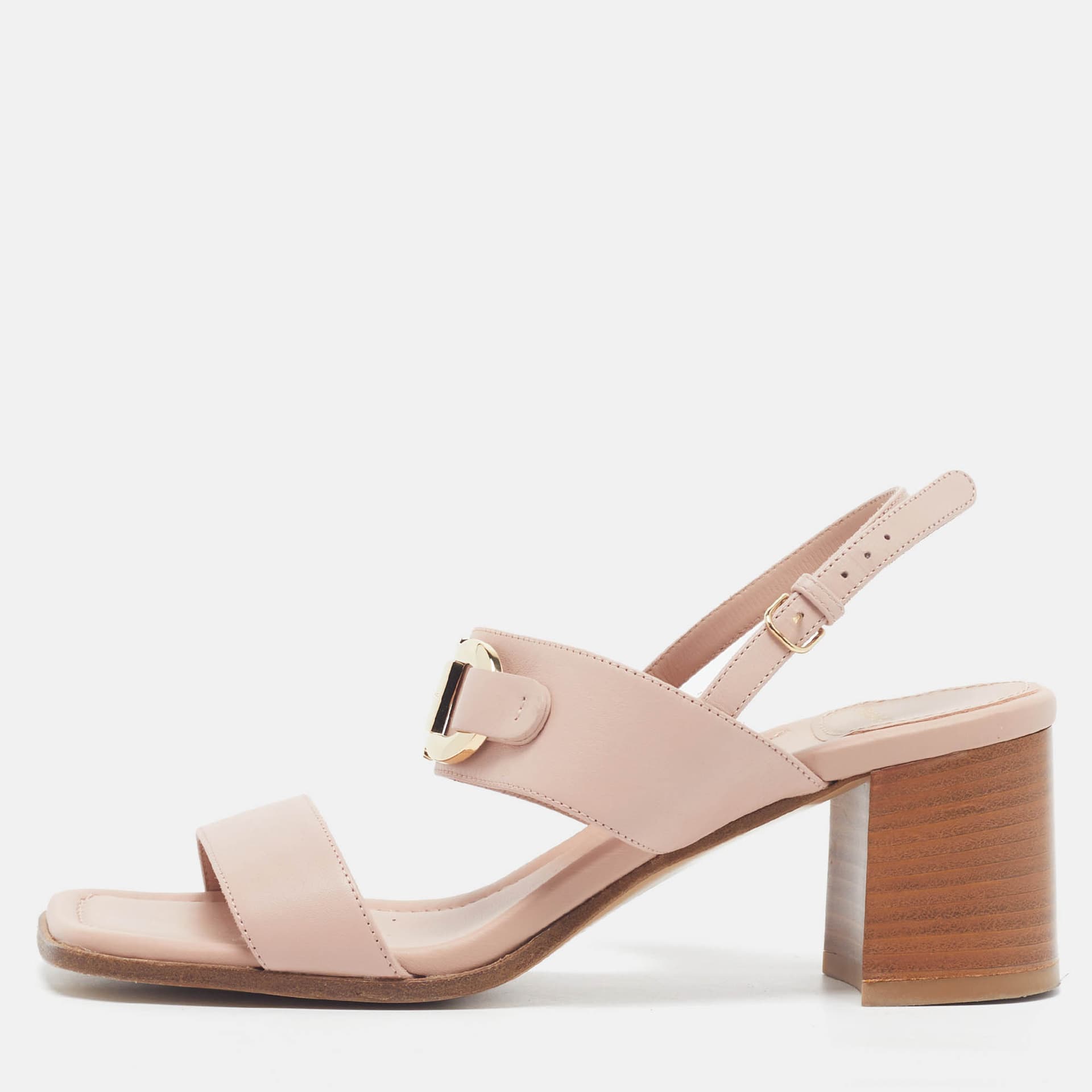 Salvatore Ferragamo Size 37.5 Beige Leather Slingback Sandals