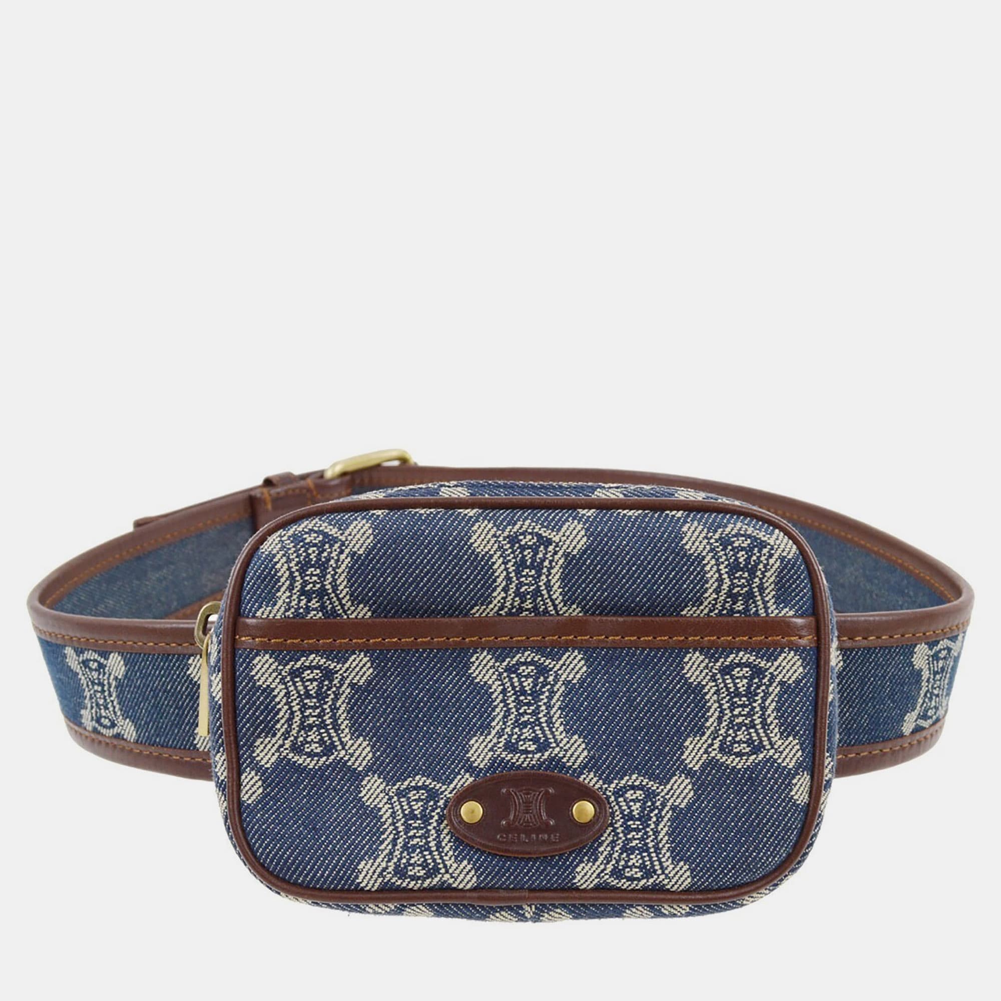Celine Blue Denim Macadam Belt Bum Bag