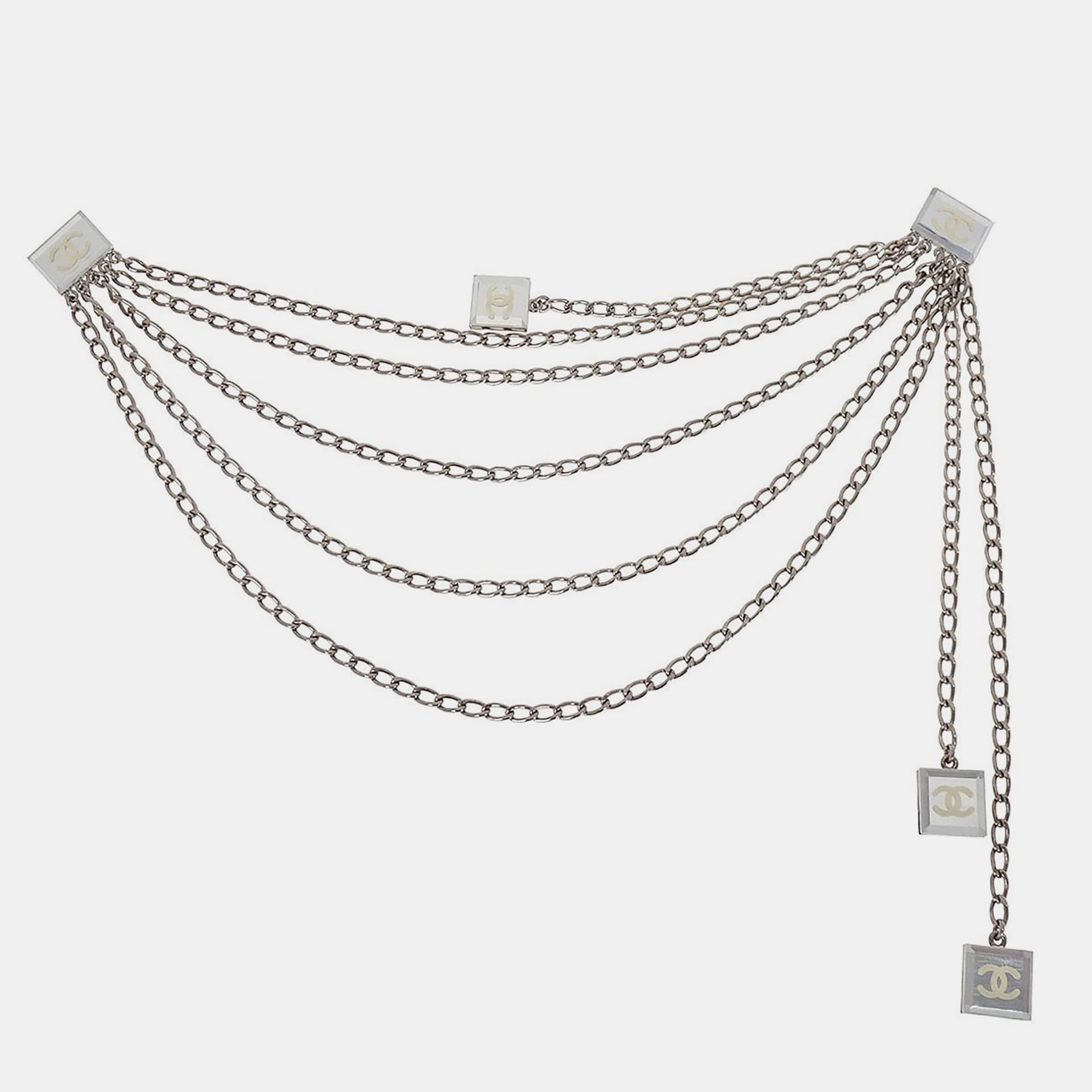 Chanel Silver Chain Charm Clip Brooch