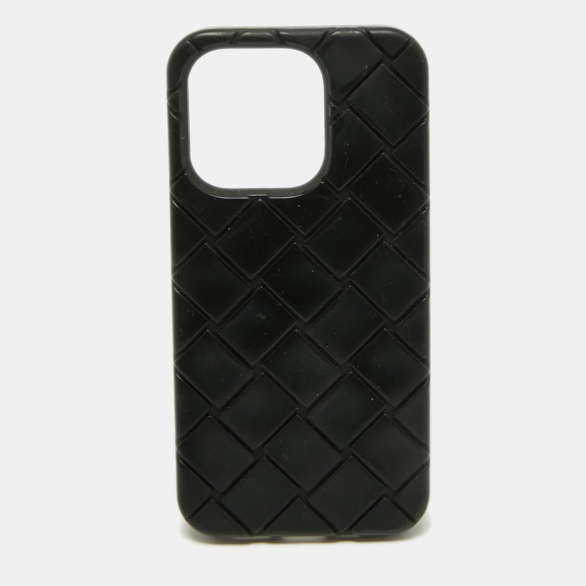 Bottega Veneta iPhone 15 Pro Case Black Intrecciato Rubber