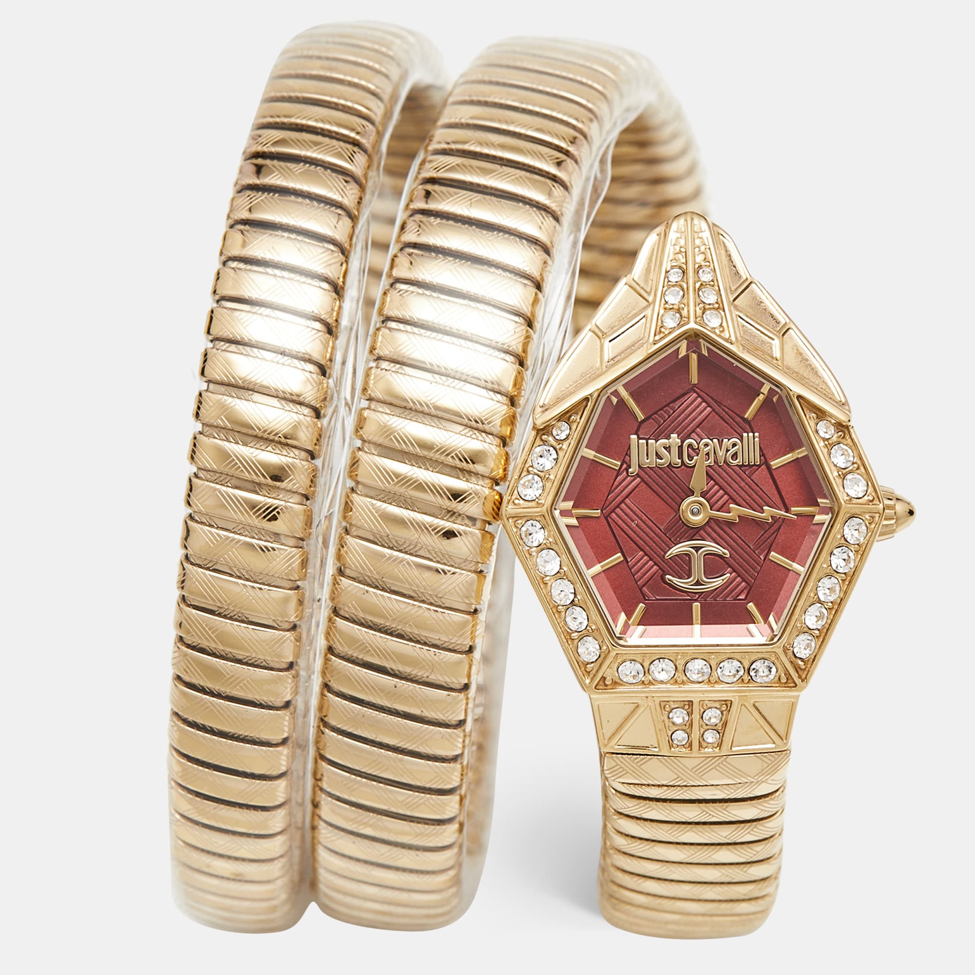 Just Cavalli Mesmerizing JC1L304M0035 Red Dial Gold Tone Stainless Steel Women's Wristwatch 23 mm