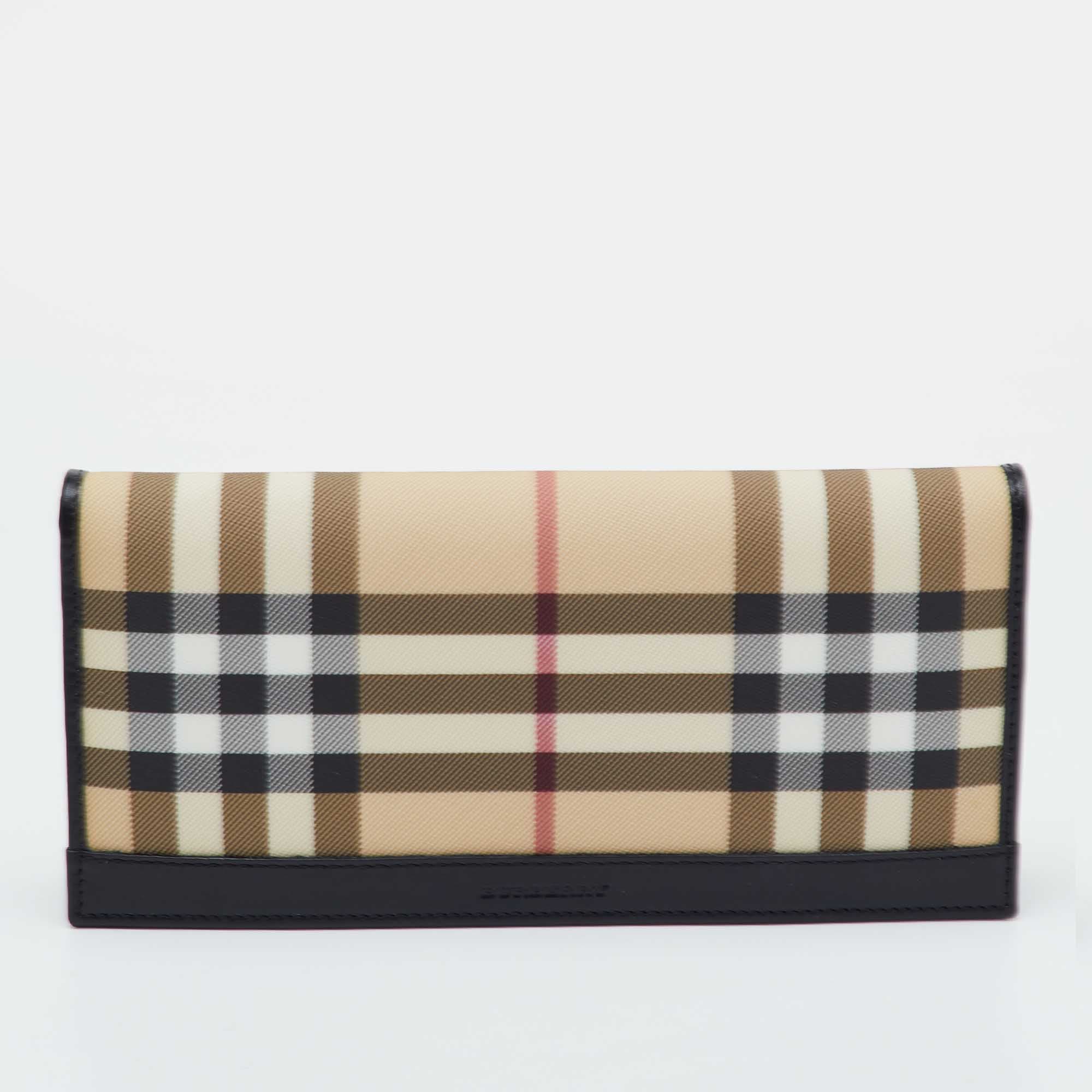 Burberry Beige/Black Halton House Check PVC and Leather Continental Wallet