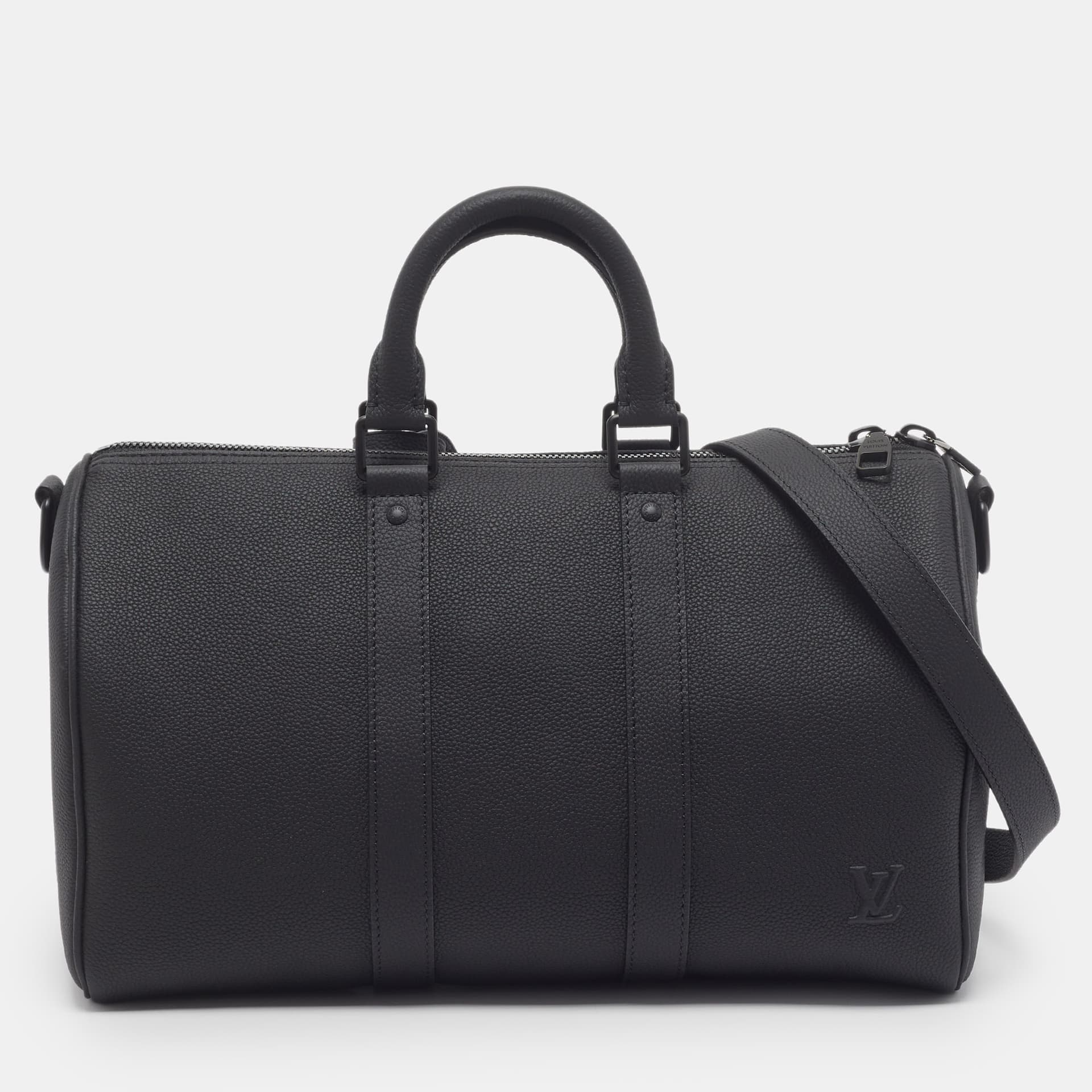 Louis Vuitton Keepall Bandouliere 35 Black Aerogram Leather Duffel Bag