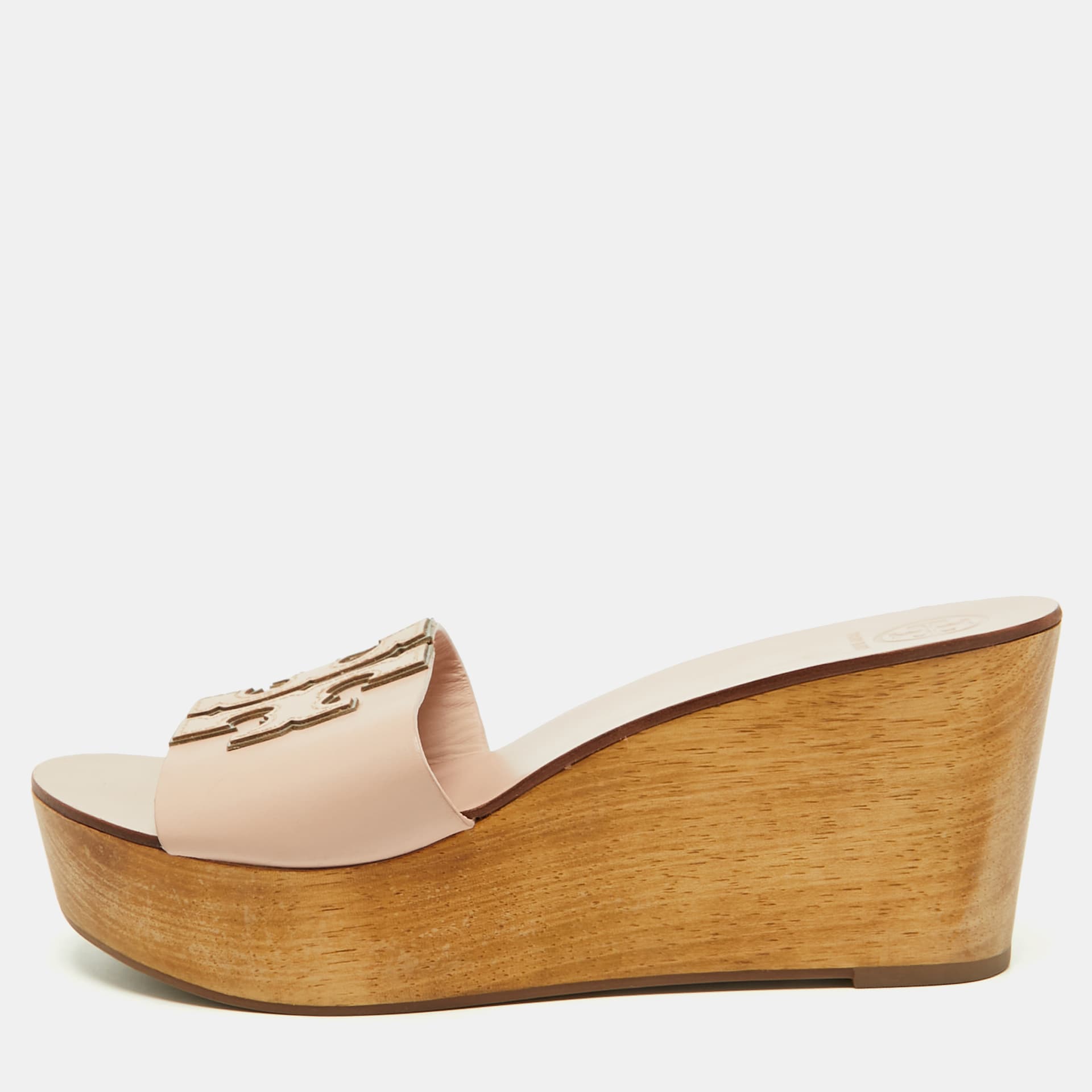 Tory Burch Ines Size 38 Light Pink Leather Platform Wedge Sandals