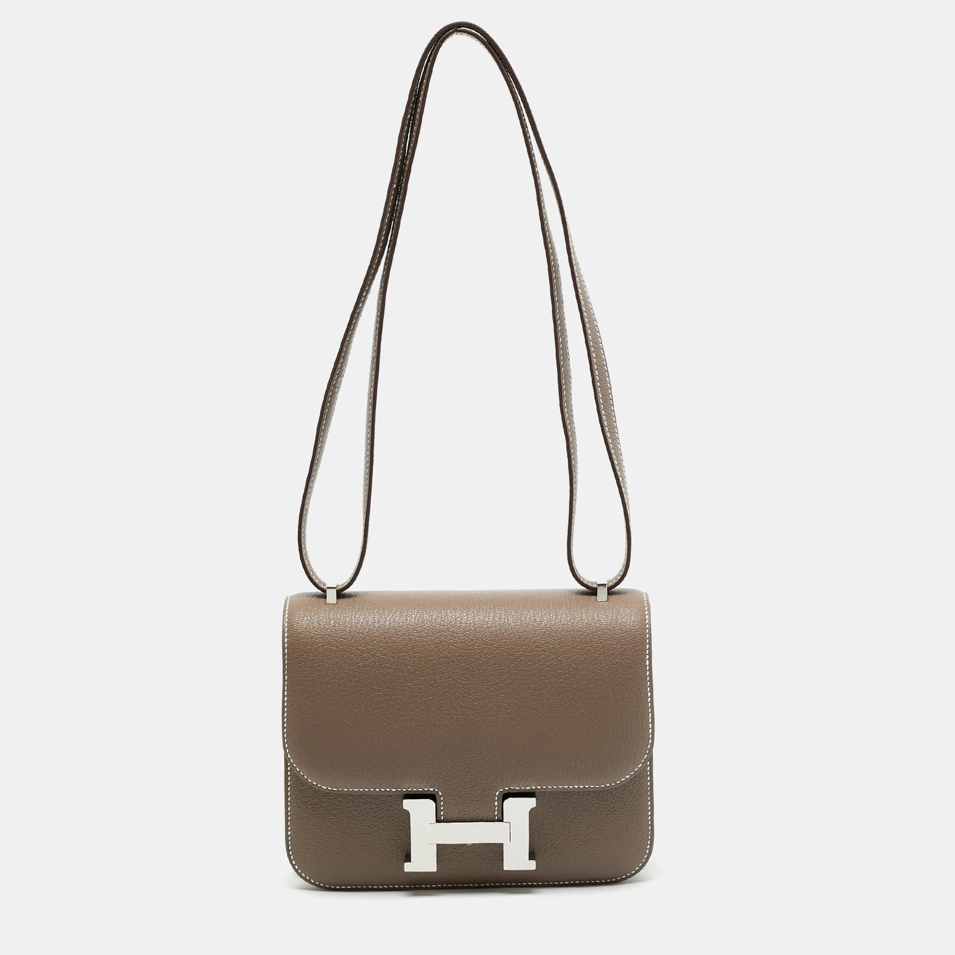 Herm&egrave;s Constance 18 Mini Palladium Finish Etoupe Chevre Leather Crossbody Bag