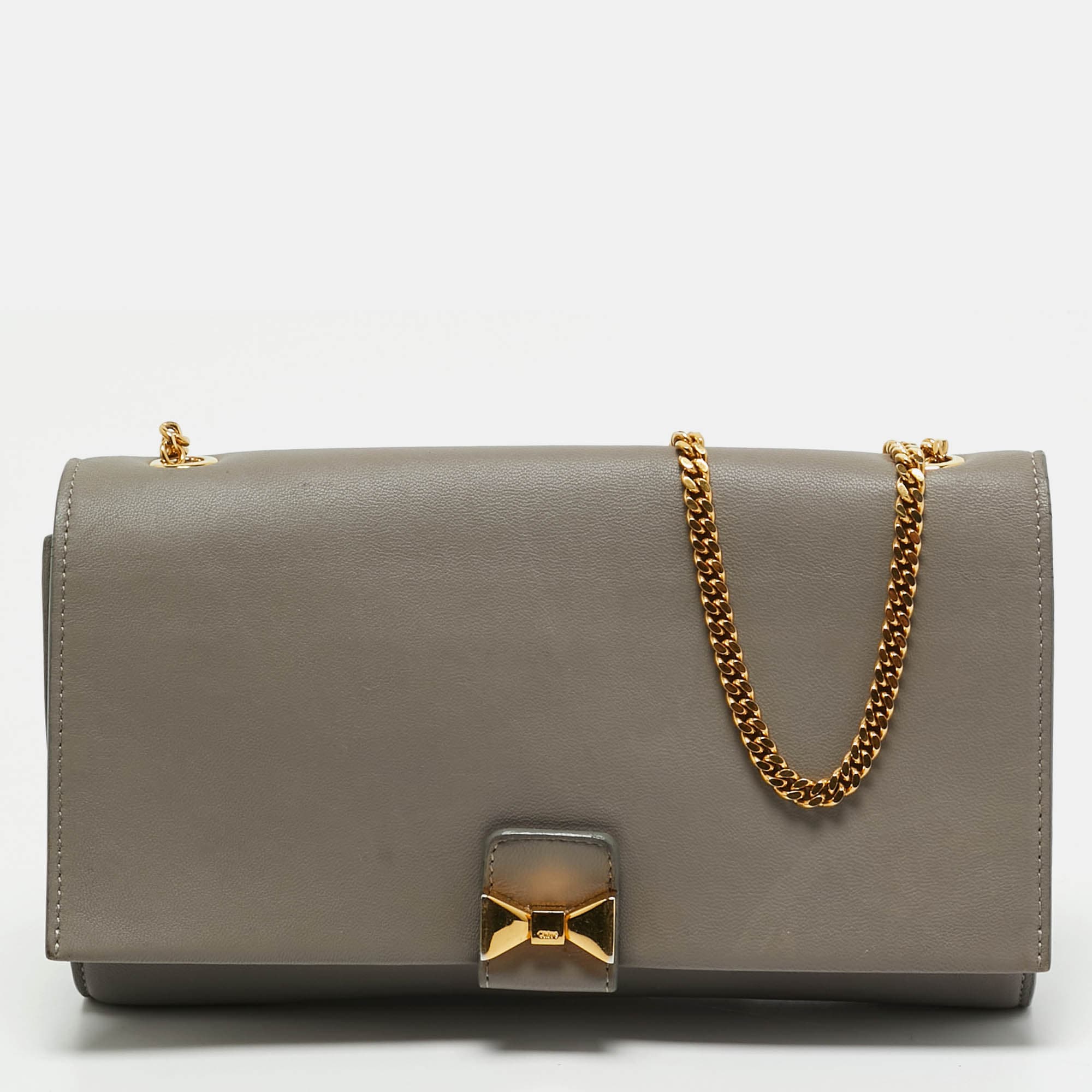 Chloe Bow Grey Leather Wallet On Chain