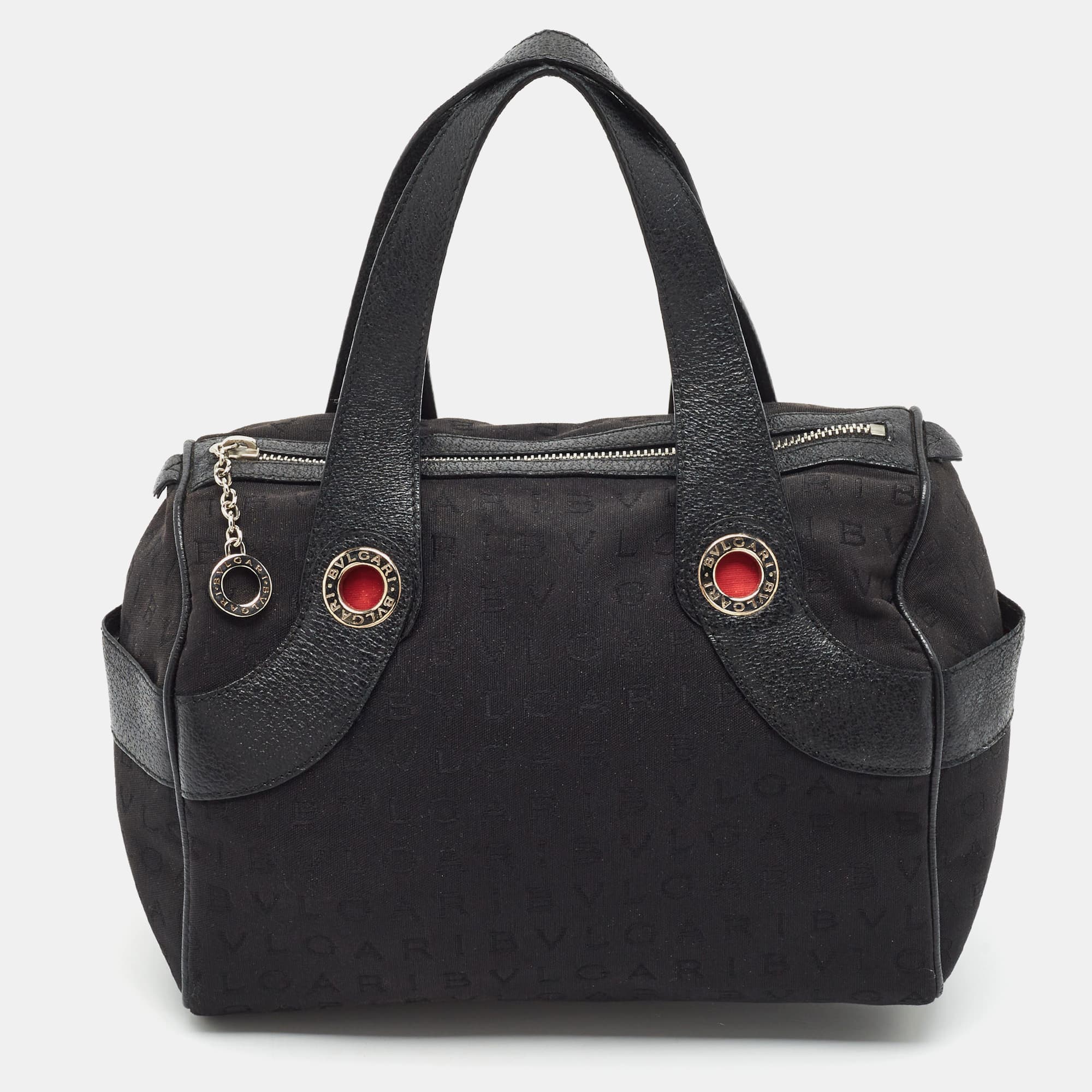 Bvlgari Logo Mania Black Nylon Boston Bag