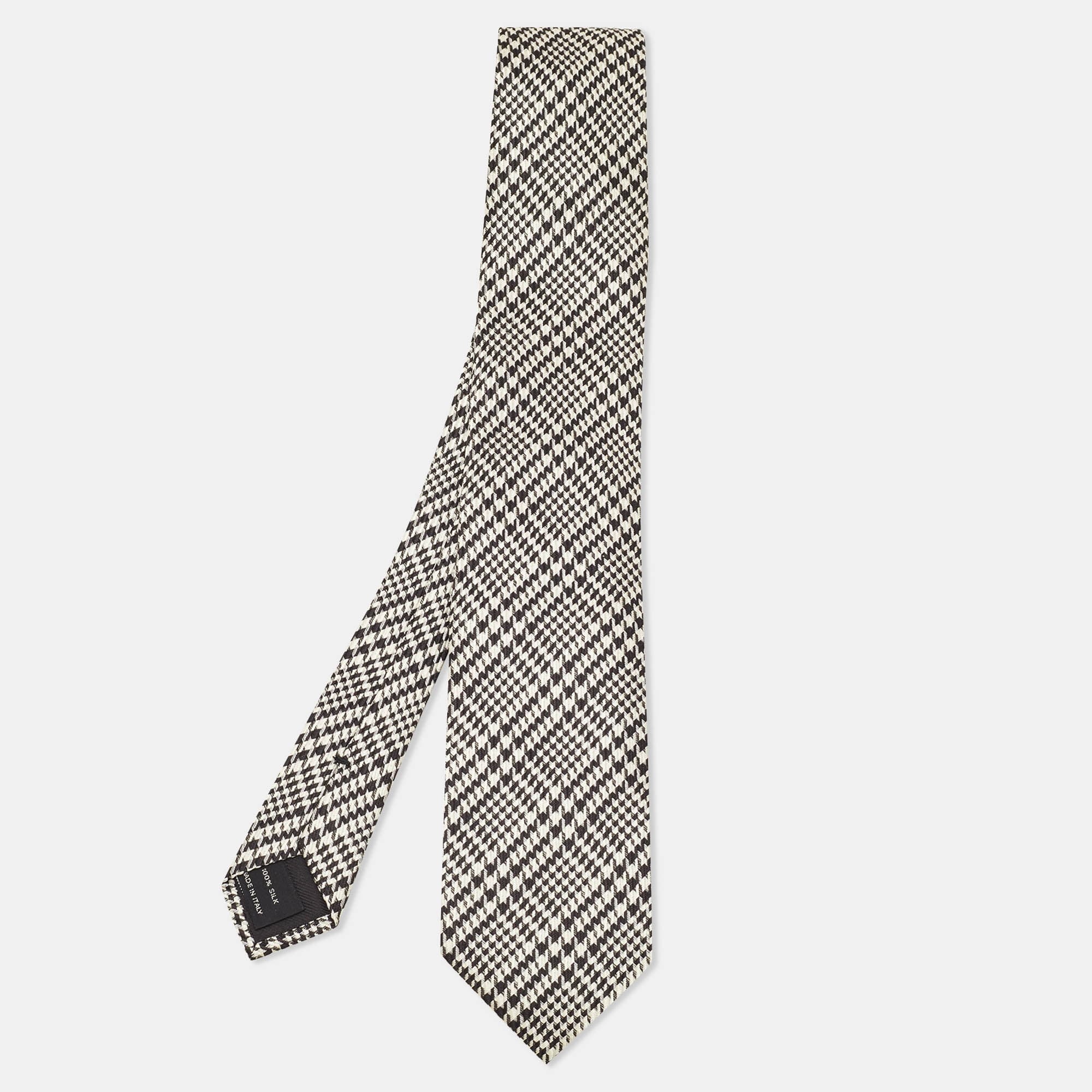 Tom Ford Monochrome Houndstooth Pattern Silk Tie