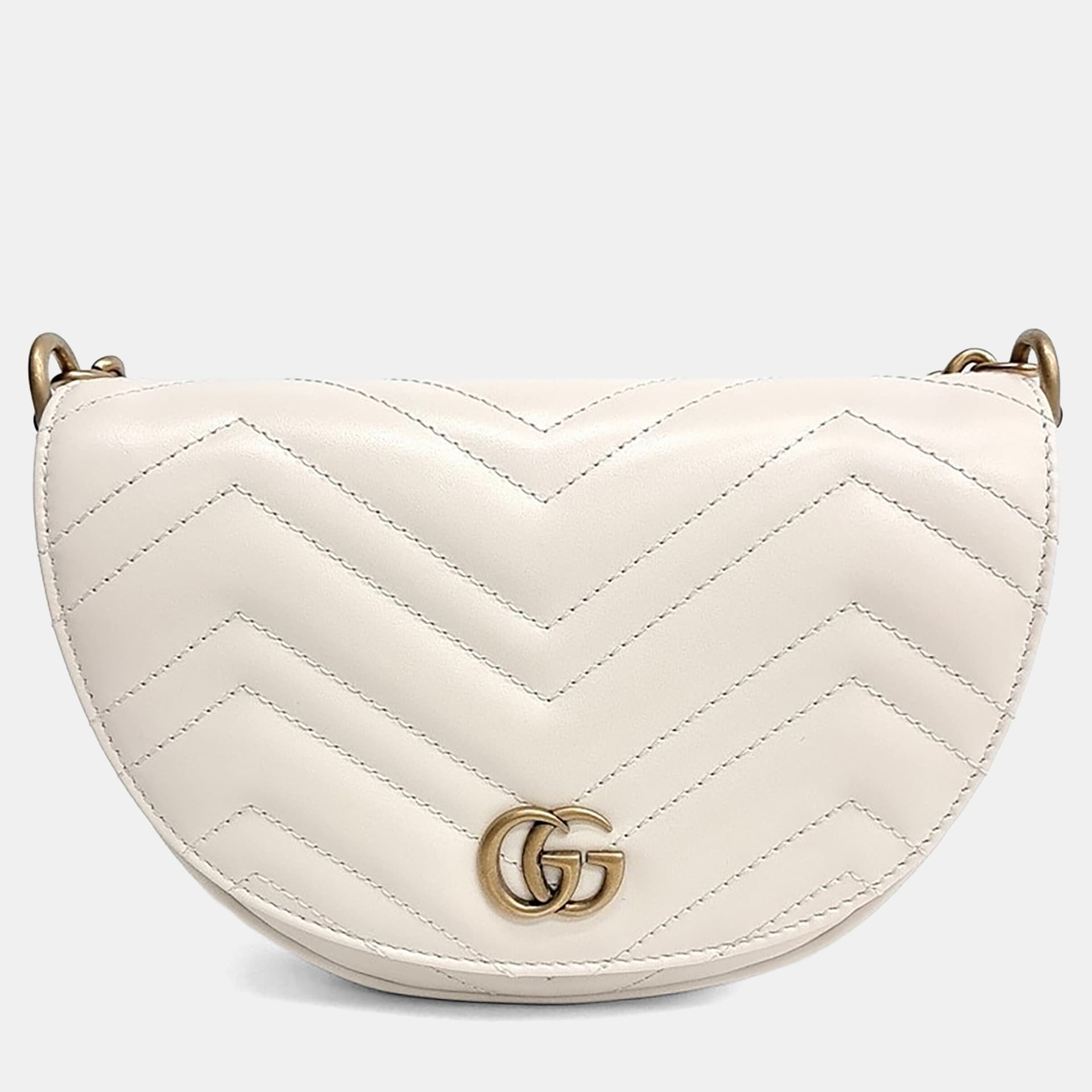 Gucci Cream Leather Gucci Marmont Matrasse Chain Crossbody Bag (746431)