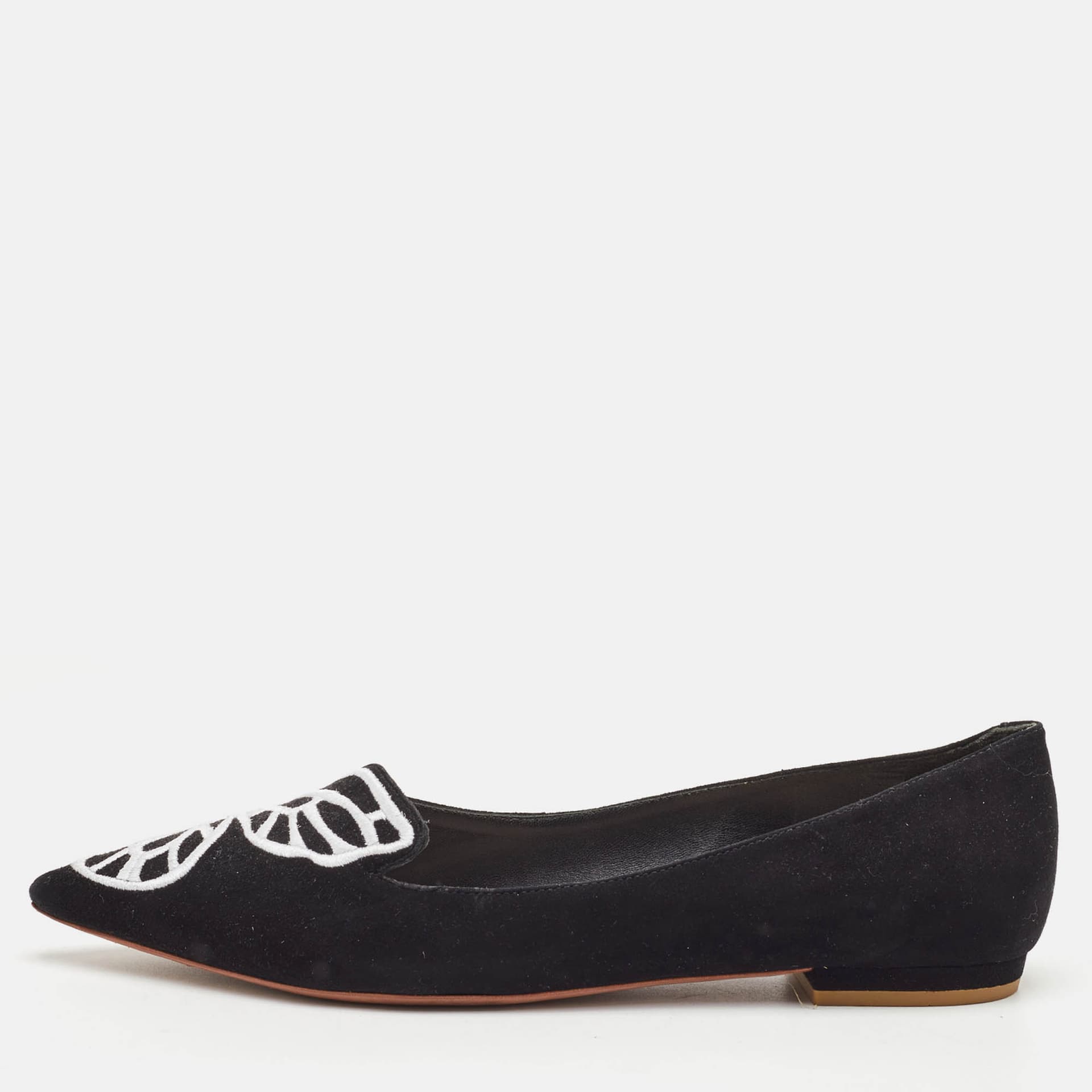 Sophia Webster Bibi Butterfly Size 38 Black Suede Pointed Toe Ballet Flats