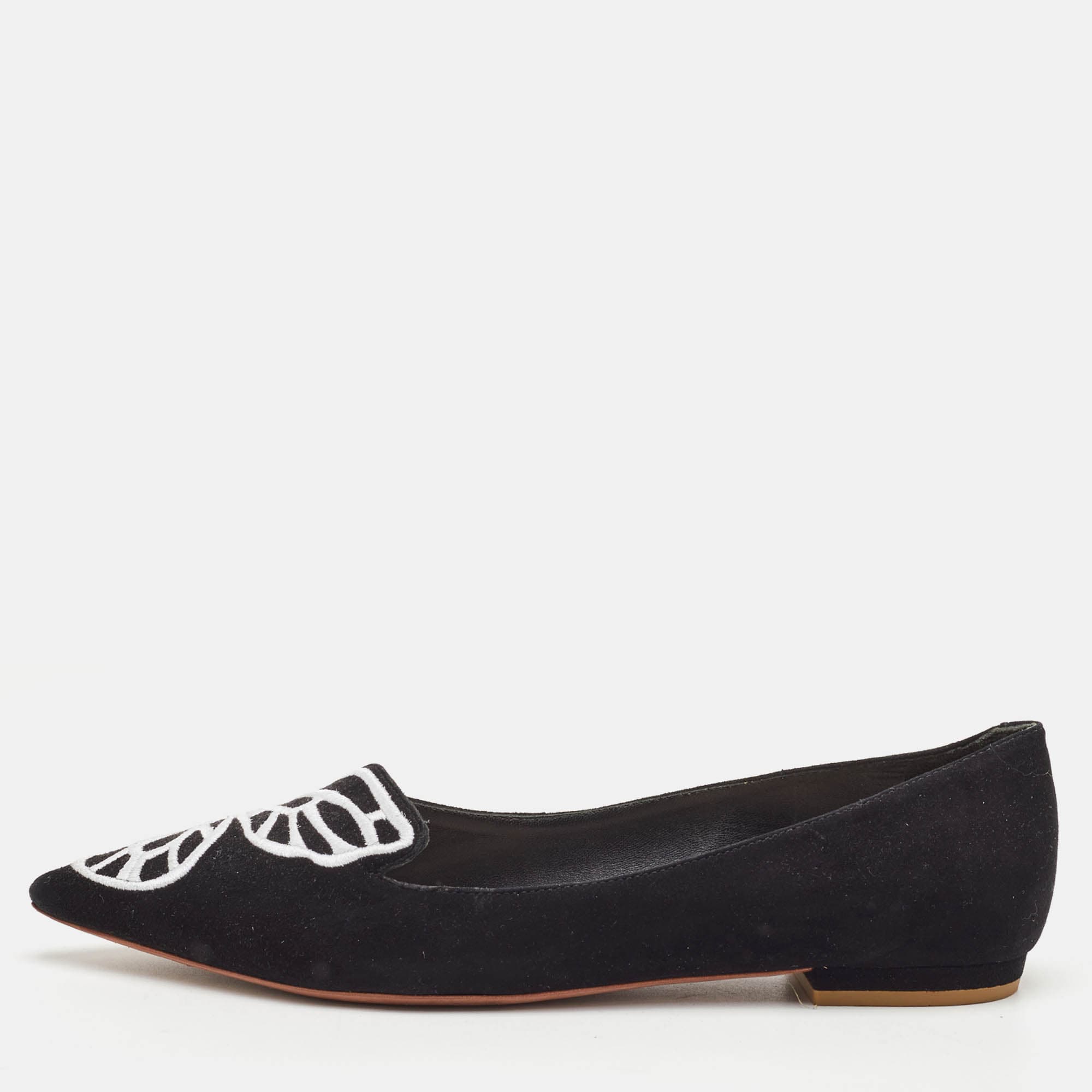 Sophia Webster Bibi Butterfly Size 38 Black Suede Pointed Toe Ballet Flats