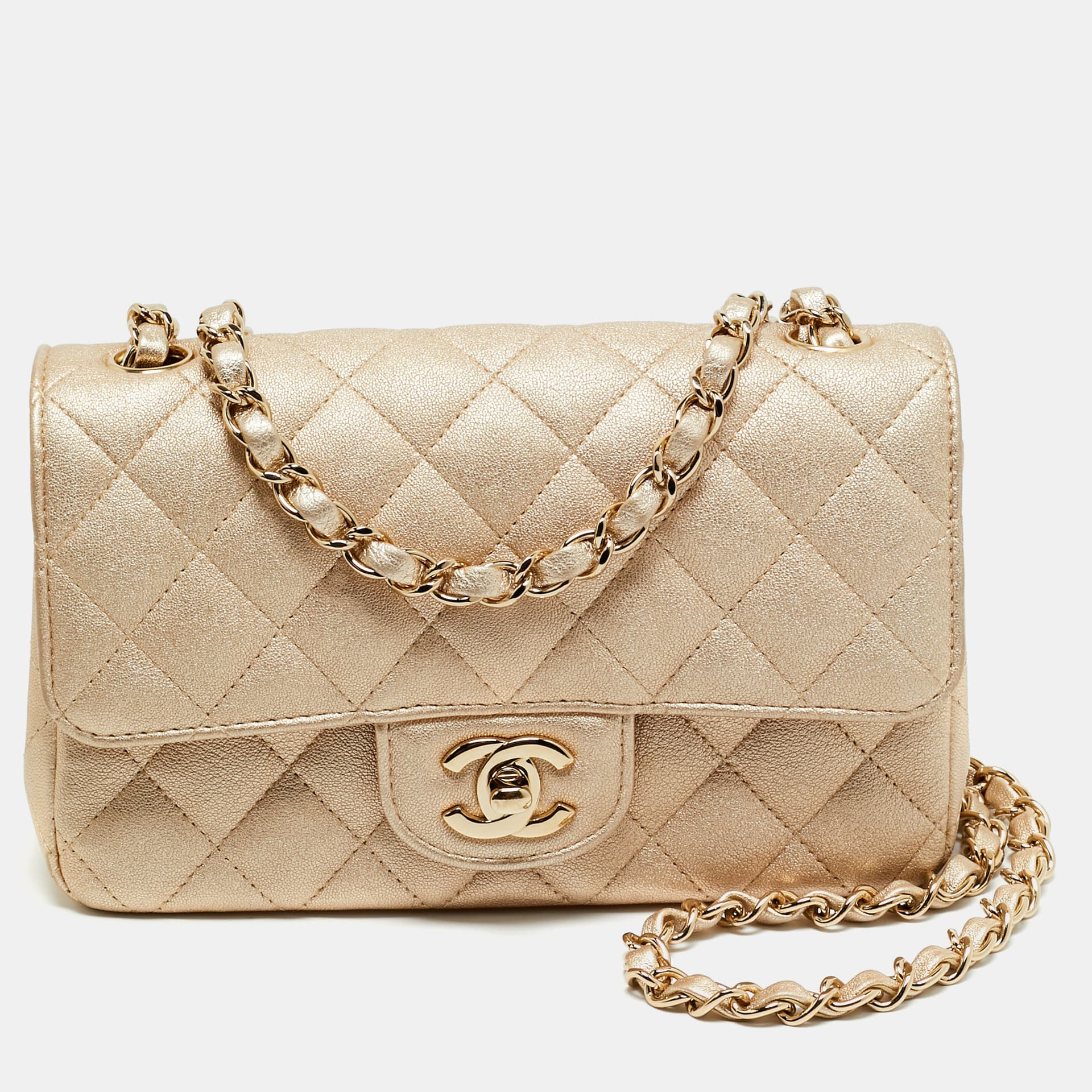 Chanel Single Classic Flap Mini Gold Quilted Leather Flap Bag