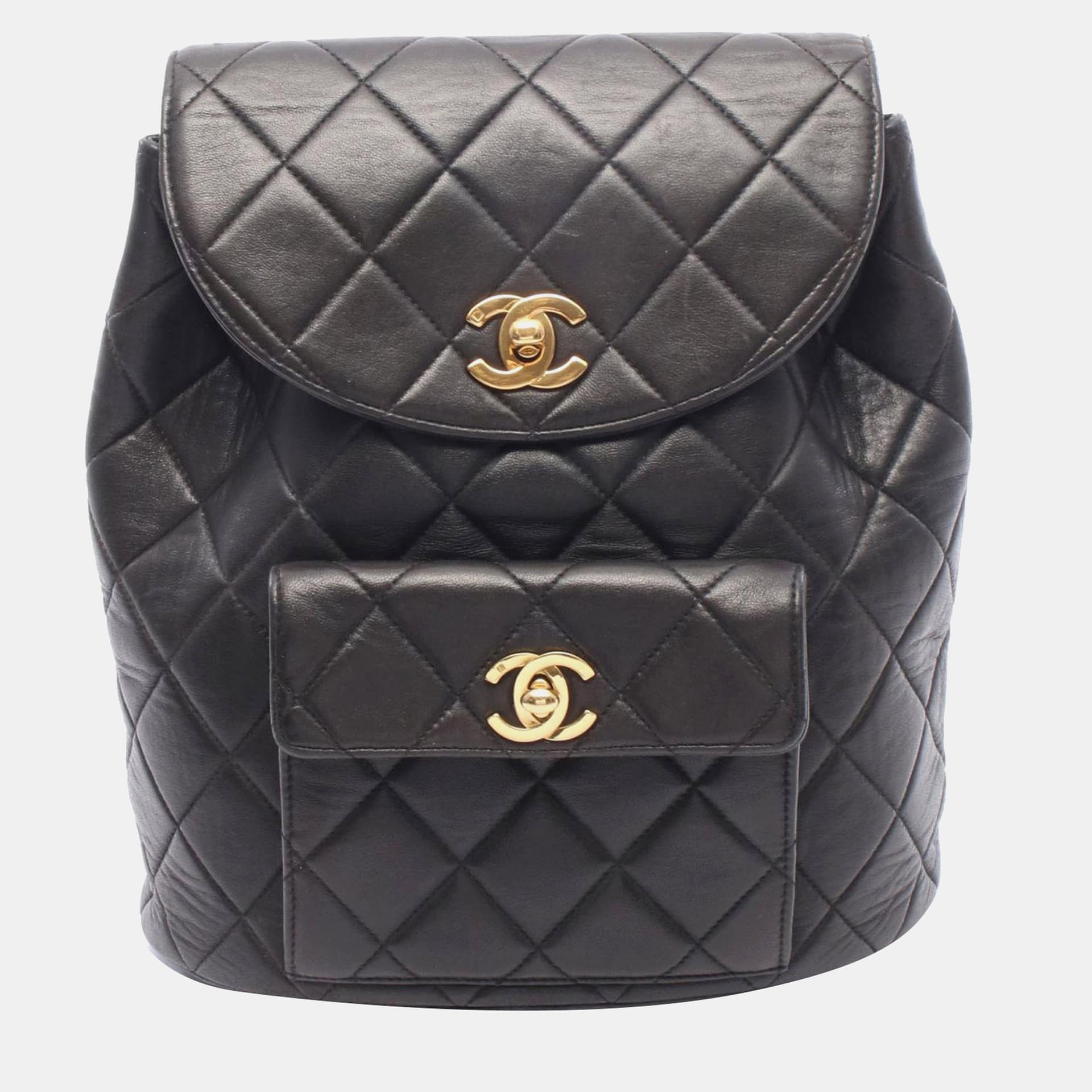 Chanel Duma Medium Black Lambskin Leather Backpack Bag