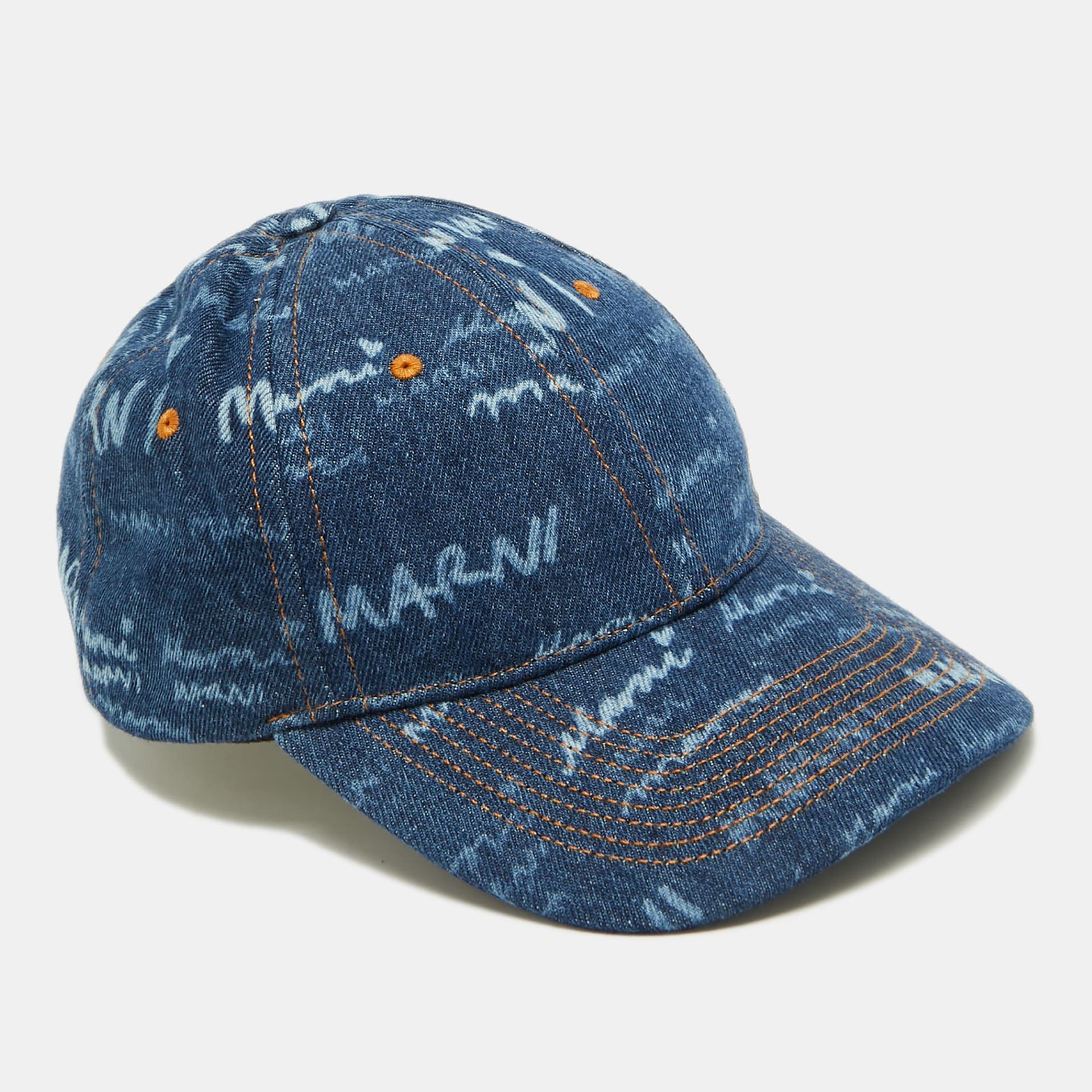 Marni Blue Denim All-Over Logo Print Megamarni Baseball Cap S