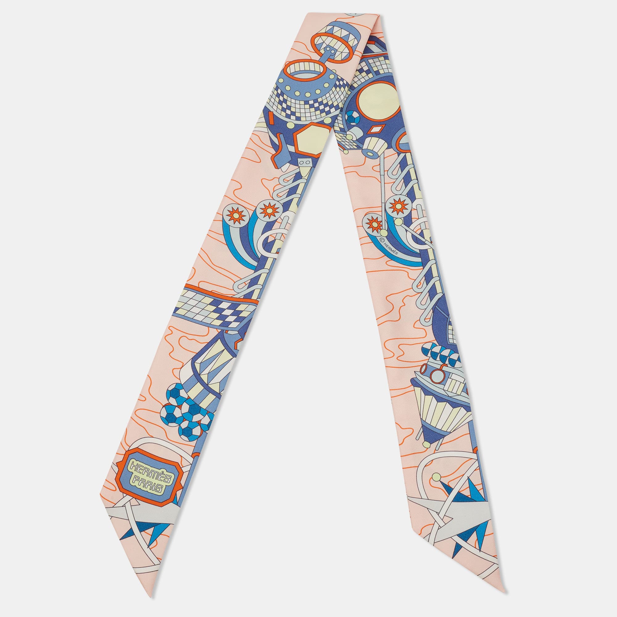 Herm&egrave;s Rose Pale/Blue Odyssey Silk Twilly