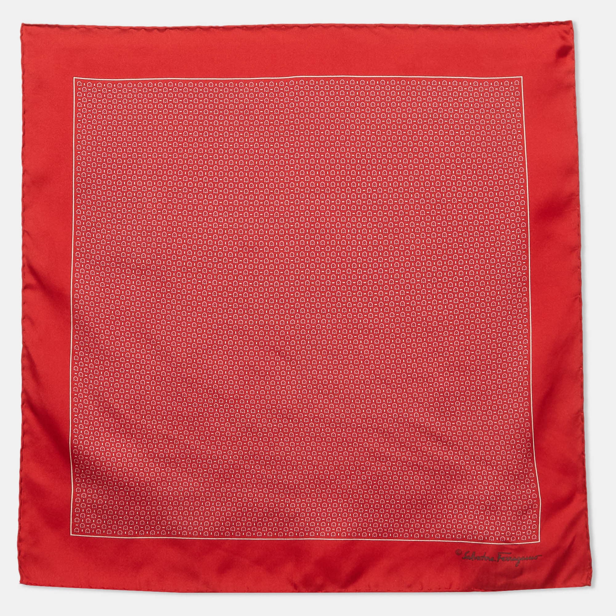 Salvatore Ferragamo Red Geometric Print Silk Pocket Square