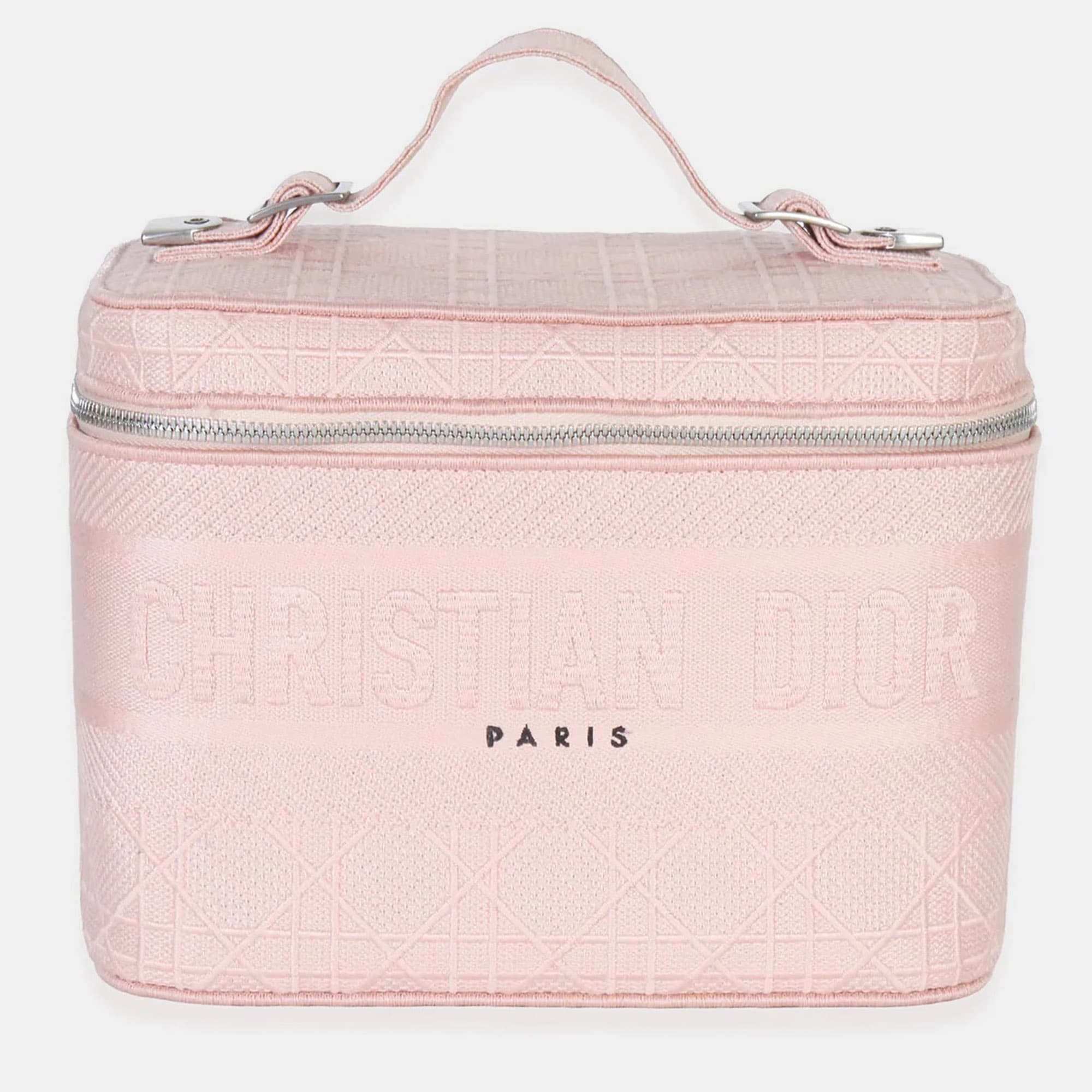 Christian Dior Pink Canvas Embroidered Cannage DiorTravel Vanity Case