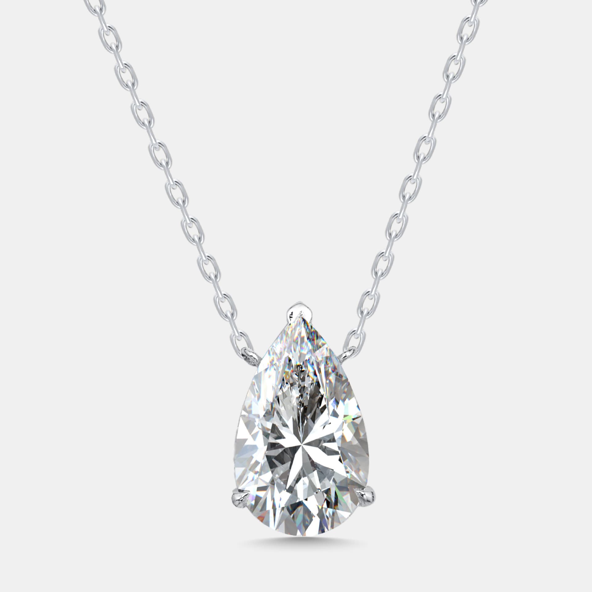 2.6 cts Pear Lab Grown Diamonds 18k White Gold Necklace