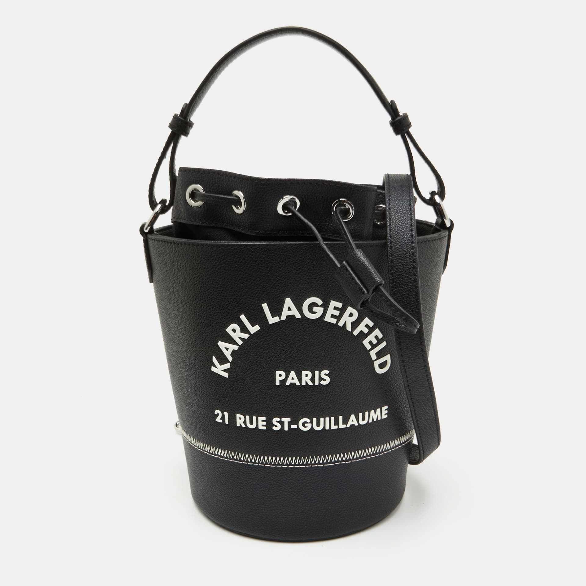 Karl Lagerfeld Rue St- Guillaume Black Leather Bucket Bag
