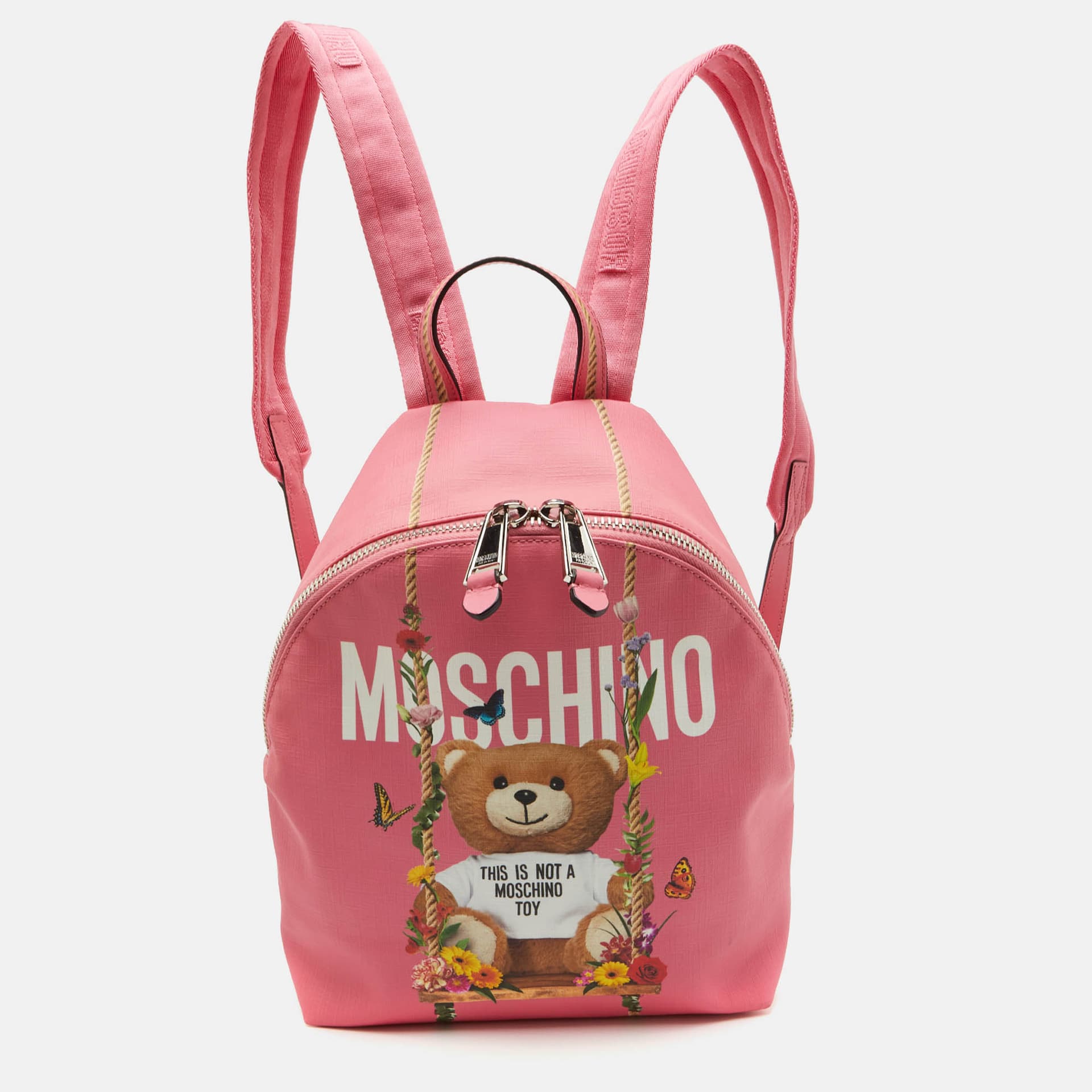 Moschino This Is Not A Moschino Toy Pink Coated Canvas Backpack