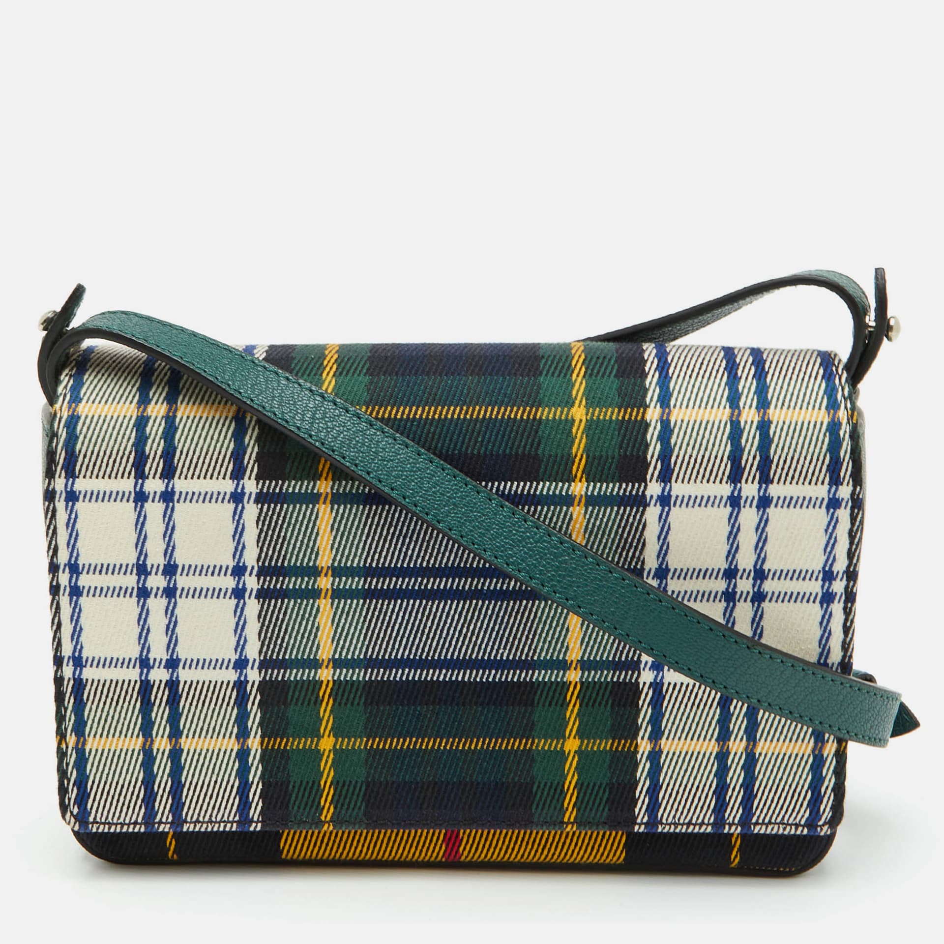 Burberry Hampshire Green Check Canvas and Leather Crossbody Bag