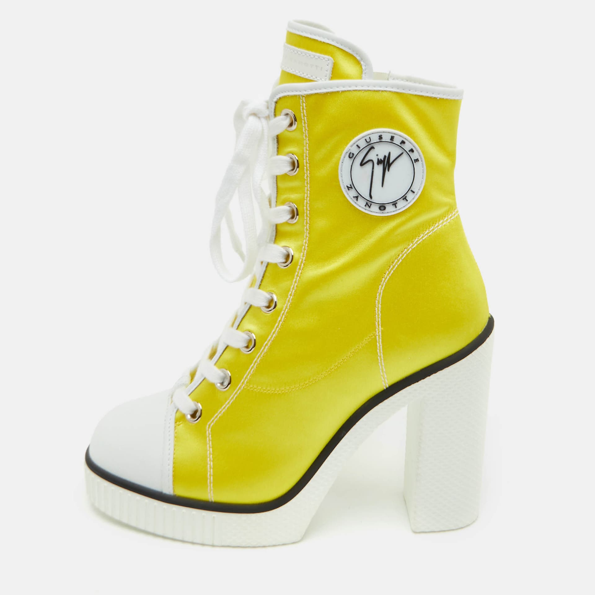 Giuseppe Zanotti Nidir Size 38 Yellow/White Satin Lace Up Ankle Boots