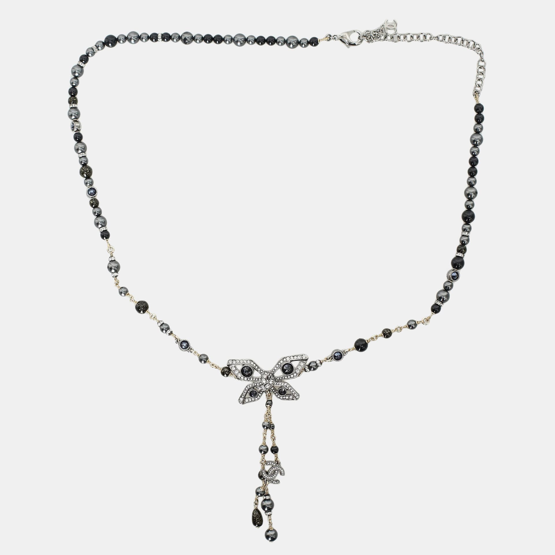 Chanel Multicolor CC Butterfly Pendant Crystal Necklace