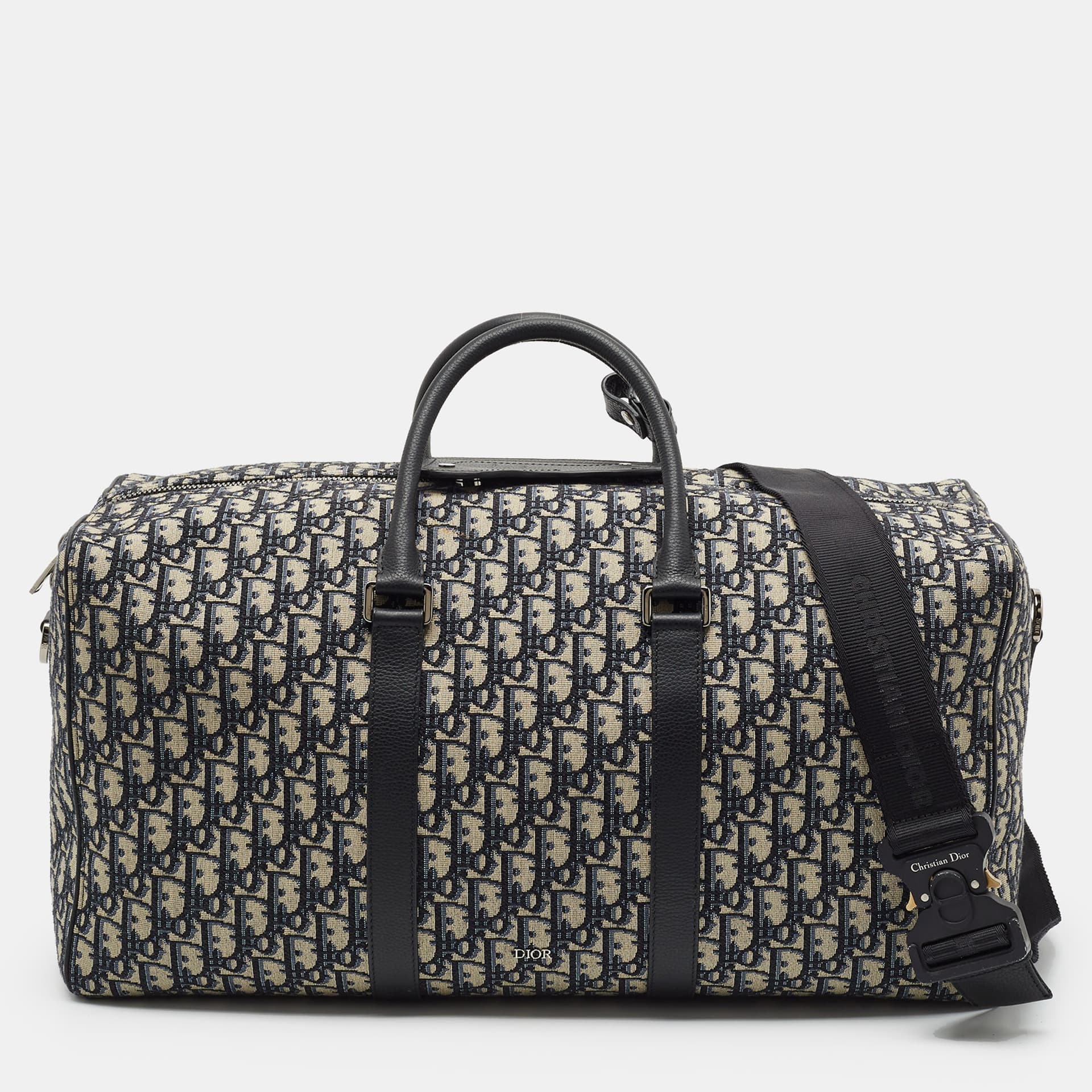 Dior Lingot 50 Navy Blue Oblique Jacquard Canvas Duffel Bag
