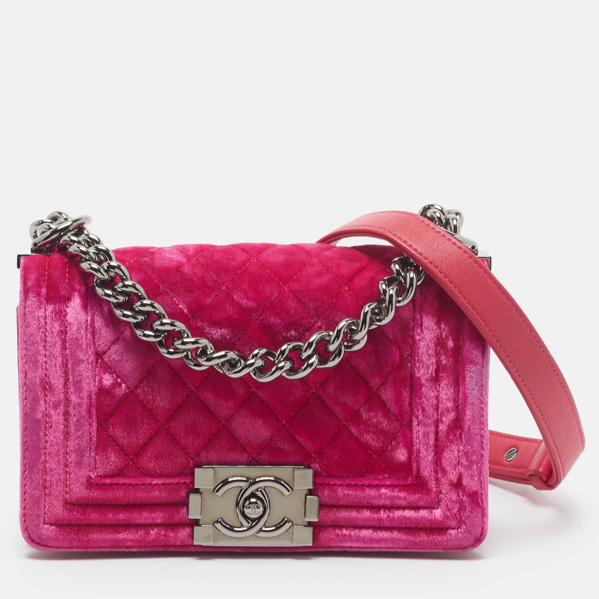 Chanel Boy Flap Small Pink Quilted Velvet Bag