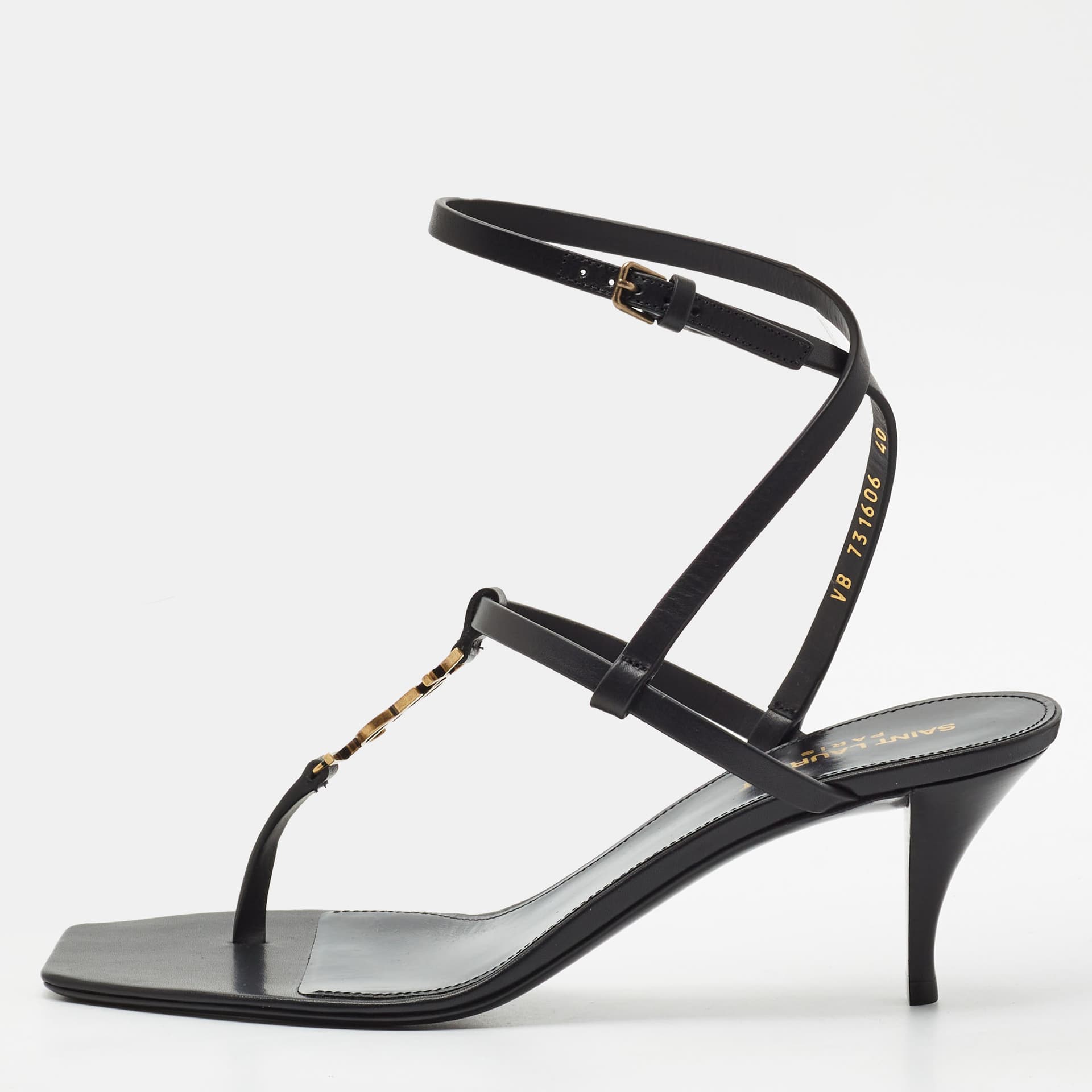 Saint Laurent Cassandra Size 40 Black Leather Ankle Strap Sandals