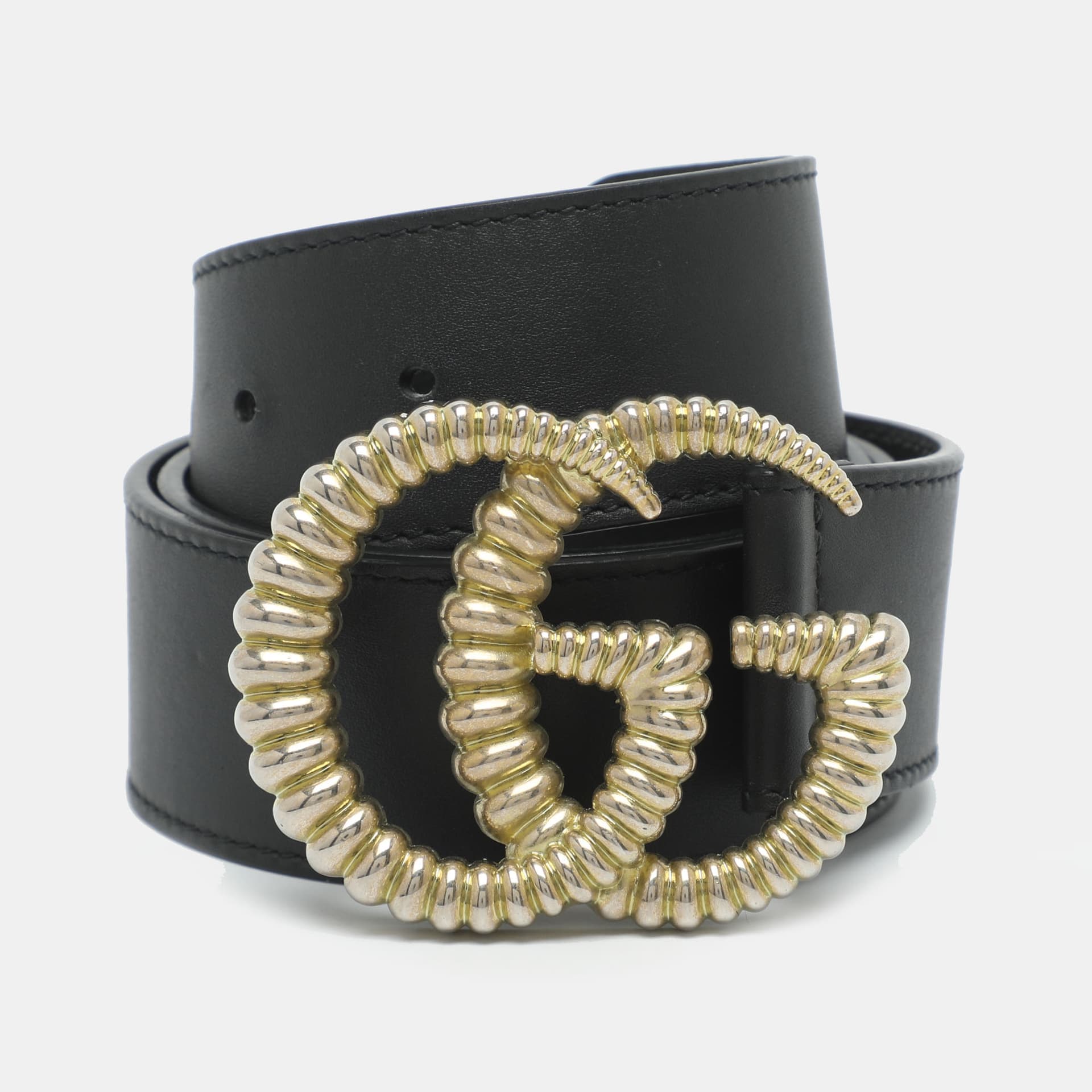 Gucci Black Leather Torchon Double G Belt 80CM