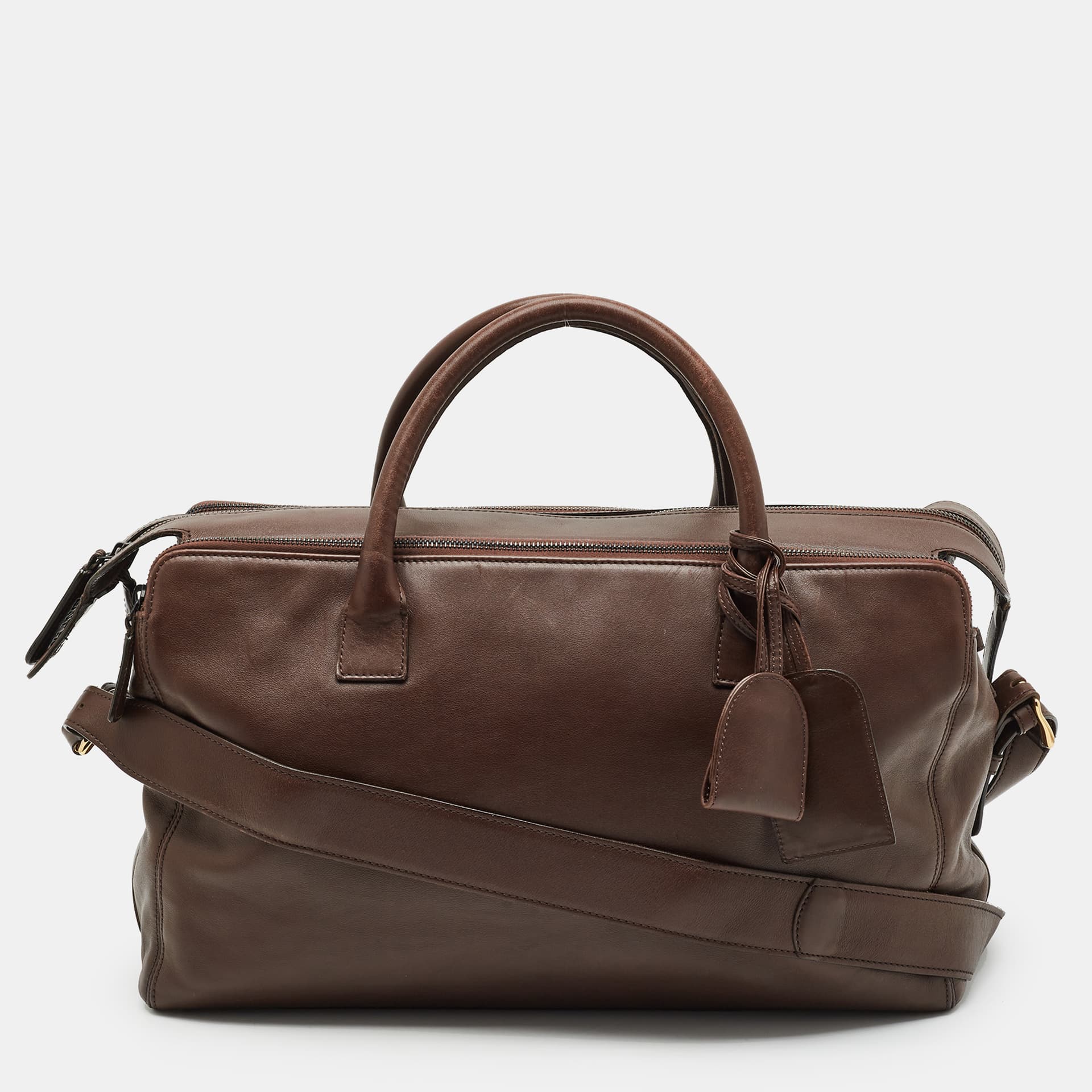 Chanel Vintage Triple Zip Brown Leather Weekender Bag