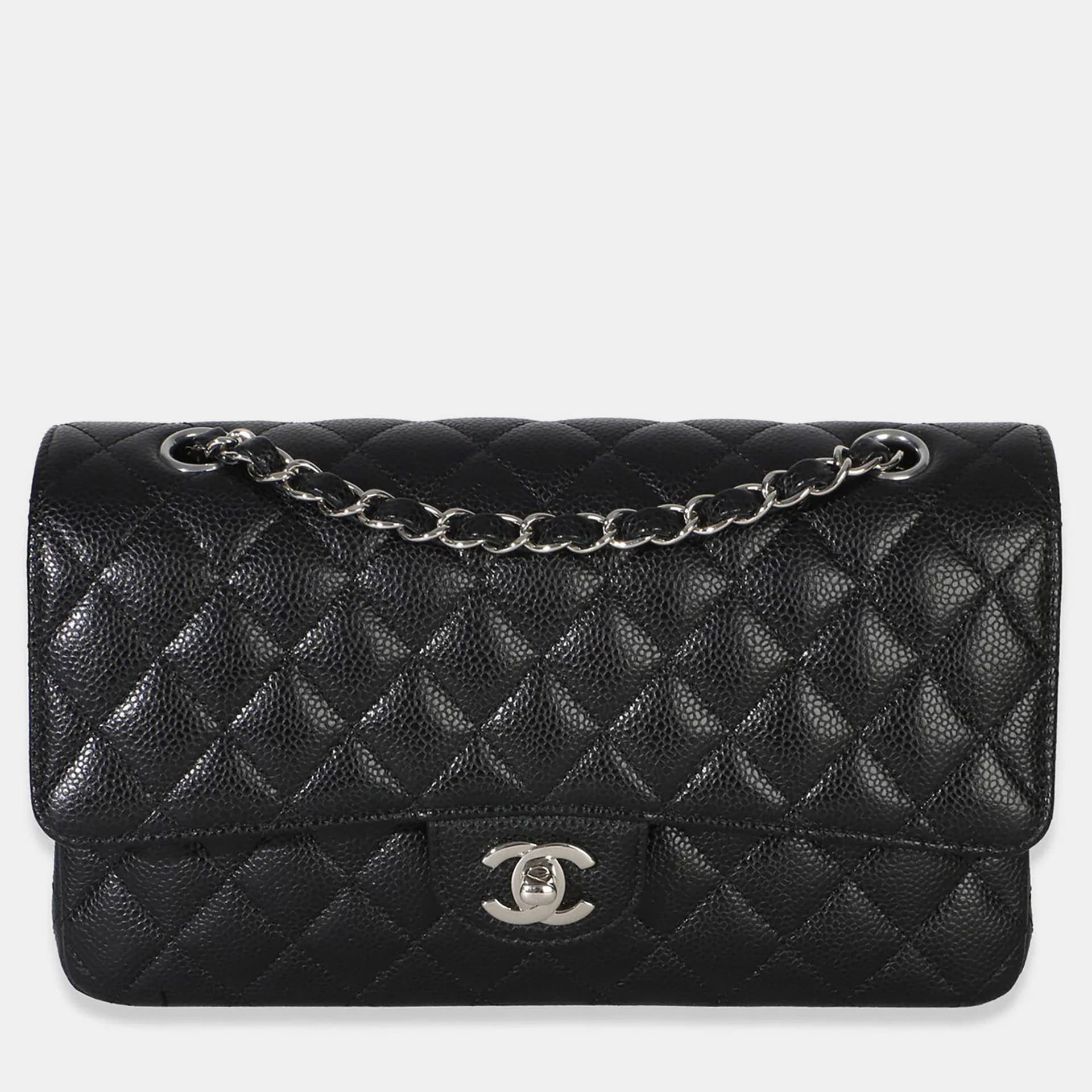 Chanel Classic Medium Black Caviar Leather Double Flap Bag
