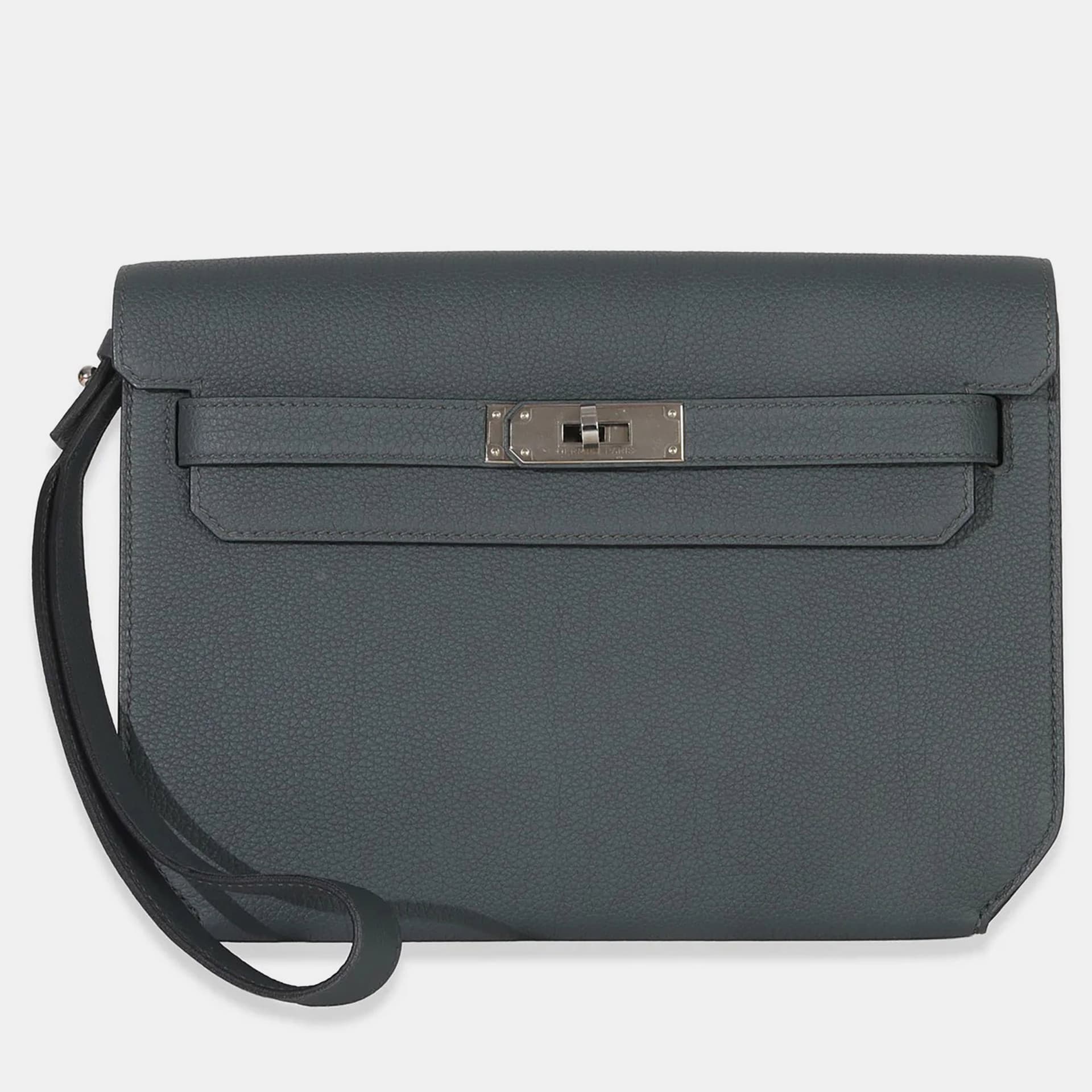 Hermes Kelly Depeches 25 Bleu Orage Togo Calfskin Leather Clutch Bag