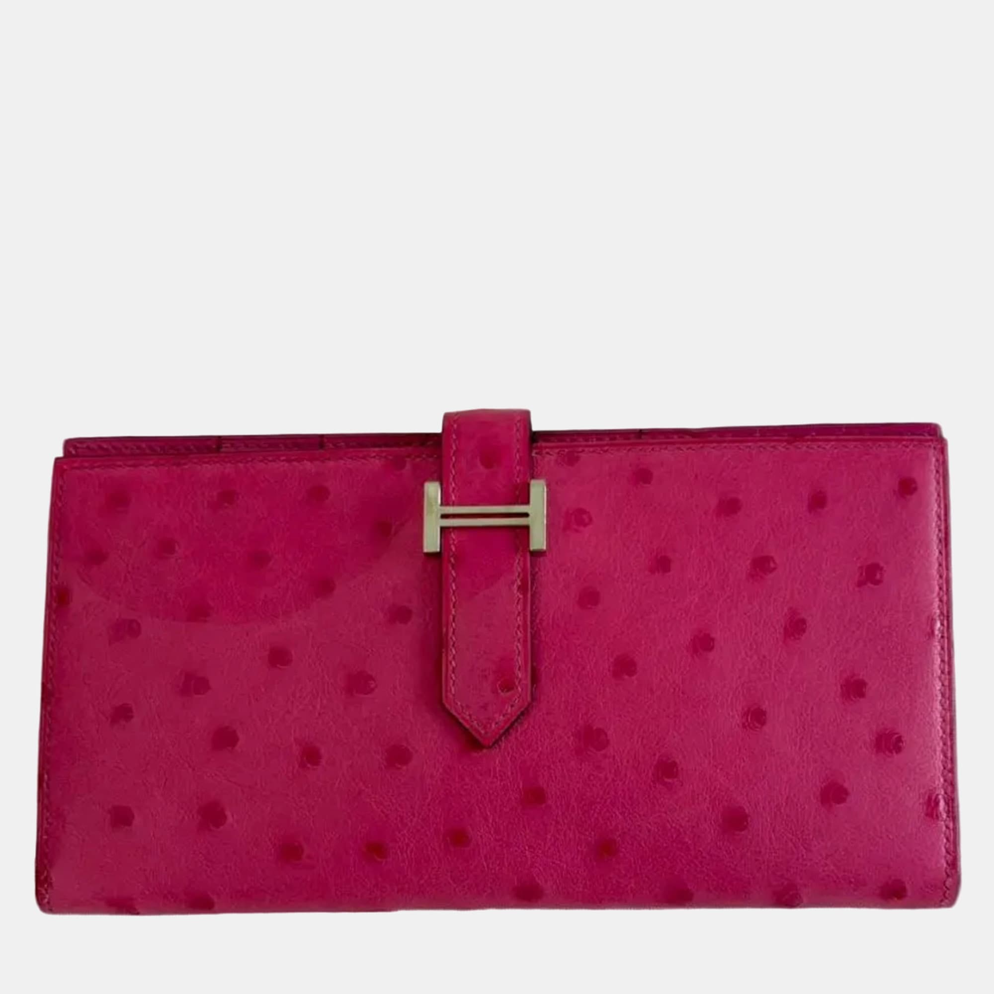 Hermes Pink Ostrich Bearn Wallet