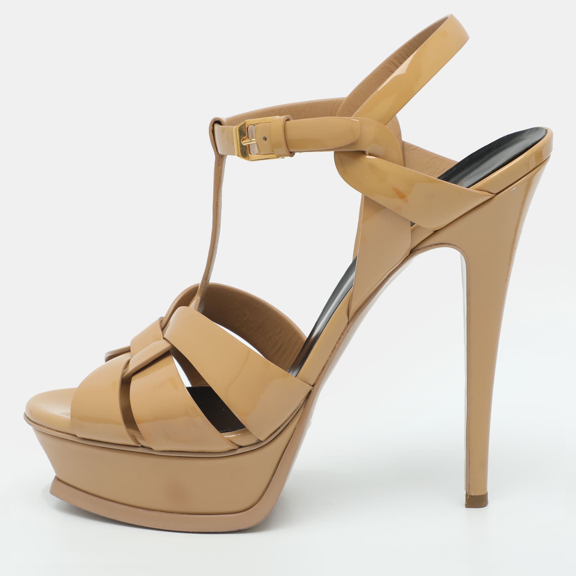 Saint Laurent Tribute Size 39 Beige Patent Leather Platform Sandals