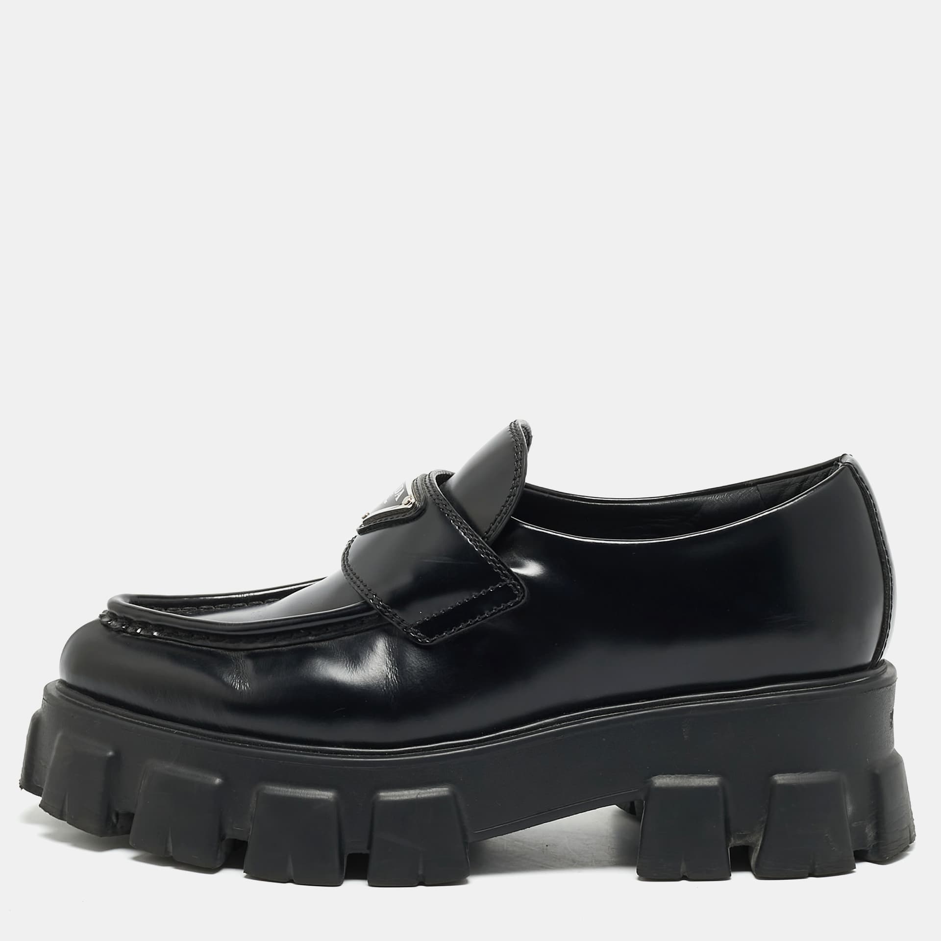 Prada Monolith Size 36.5 Black Leather Platform Loafers