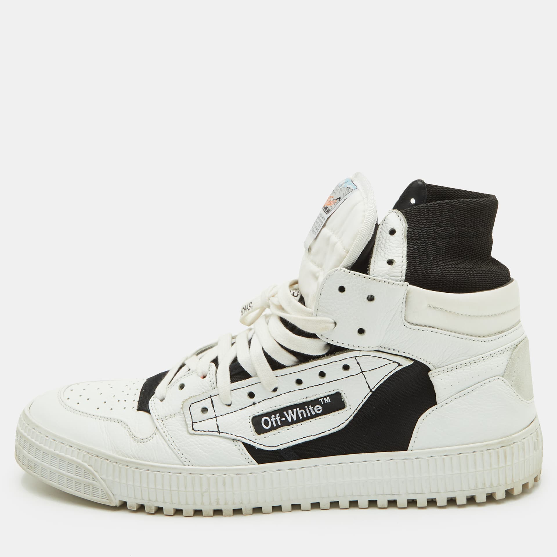 Off-White 3.0 Off Court Size 44 White/Black Leather and Canvas High Top Sneakers