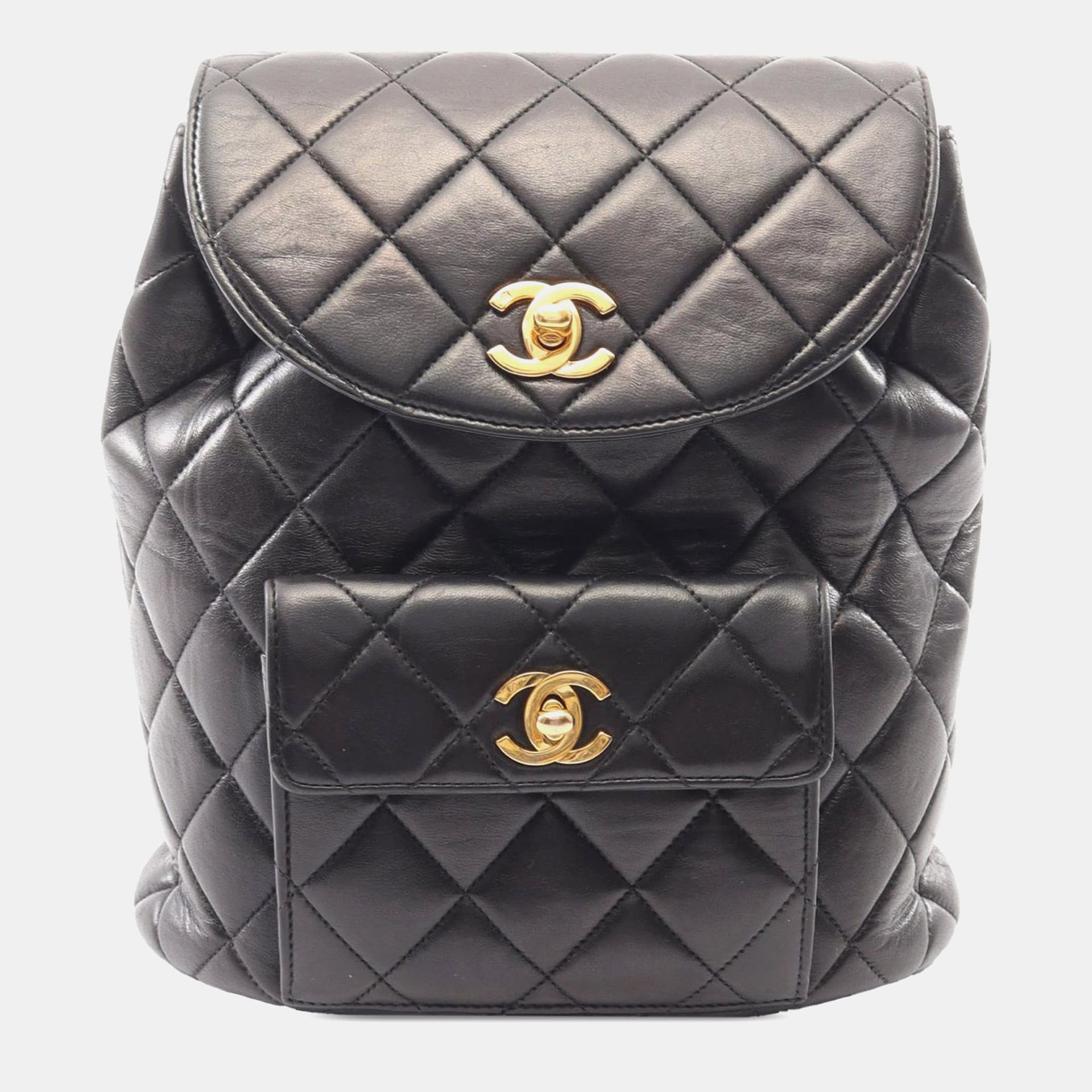Chanel Black CC Quilted Lambskin Backpack