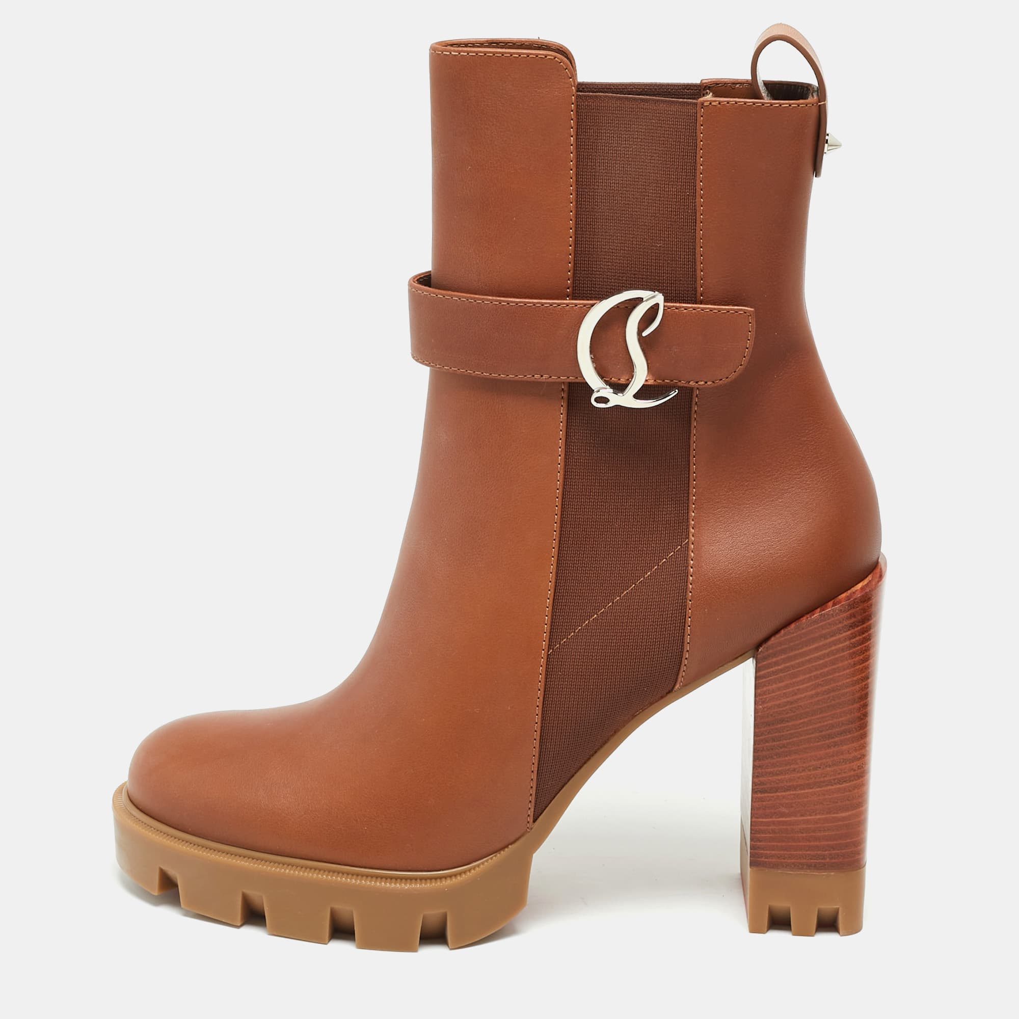 Christian Louboutin CL Chelsea Lug Size 39.5 Brown Leather Ankle Boots