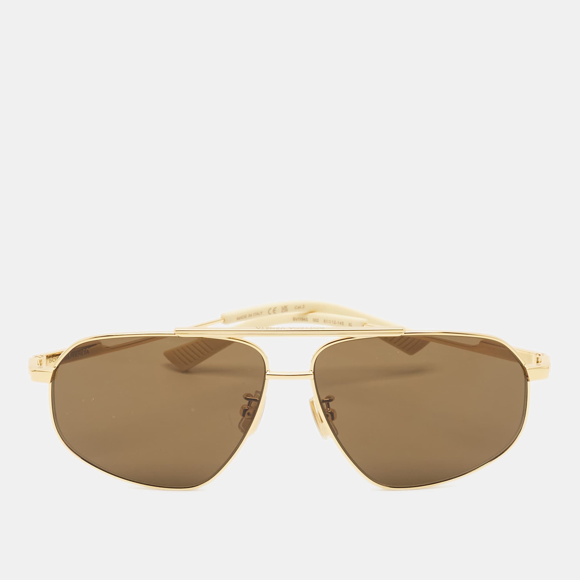 Bottega Veneta Brown/Gold Tone BV1194S Aviator Sunglasses