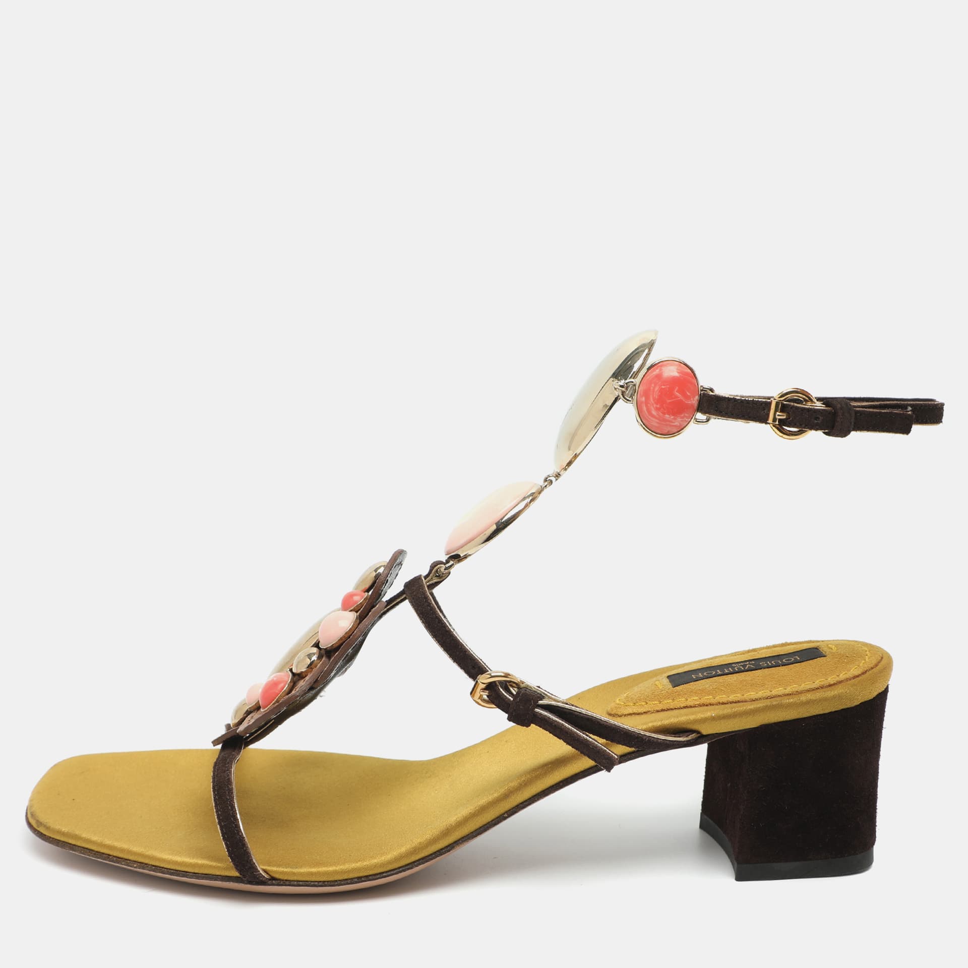 Louis Vuitton Size 38.5 Multicolor Gems Embellished and Leather Ankle Strap Slide Sandals