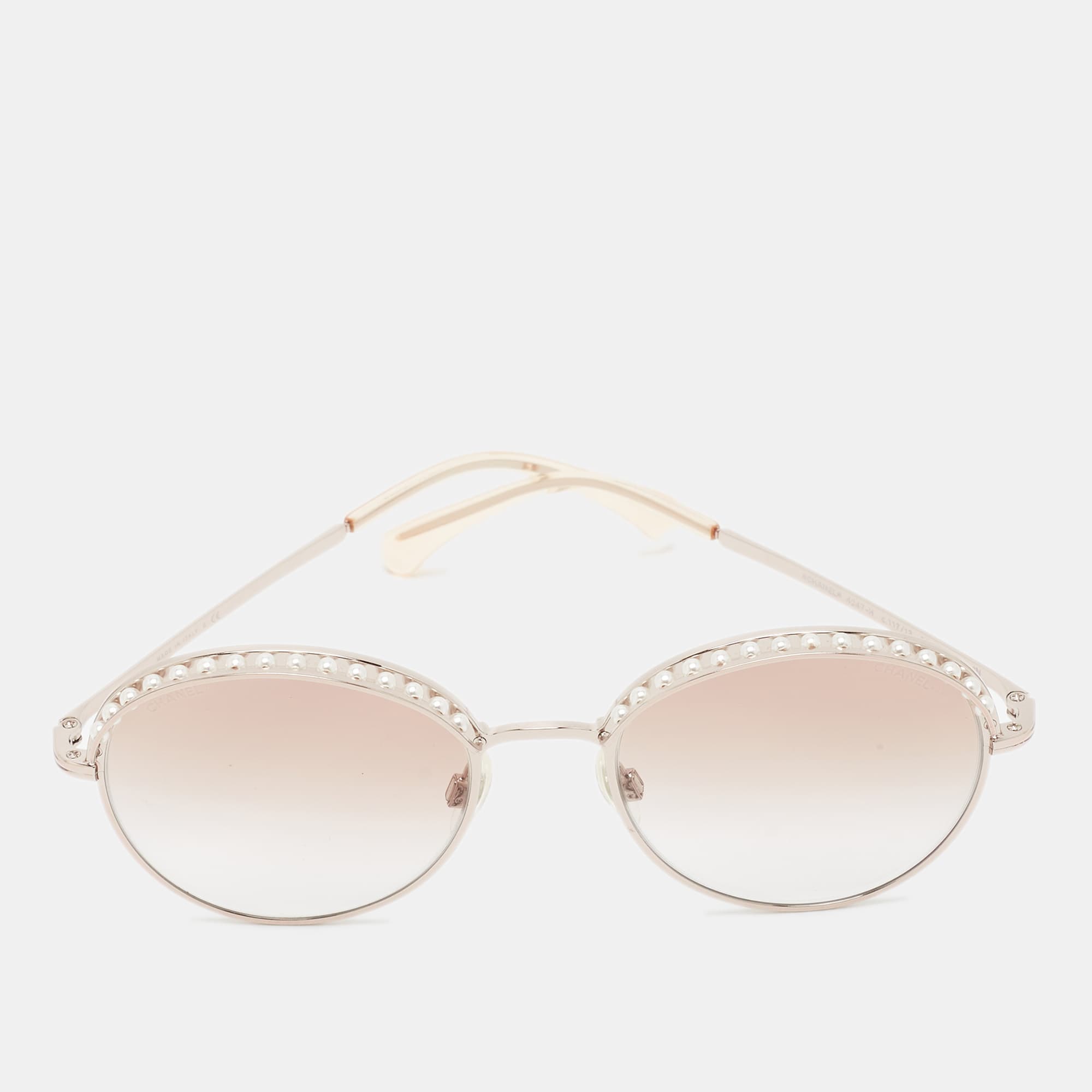 Chanel Brown/Silver Tone Gradient 4247-H Pearl Embellished Round Sunglasses