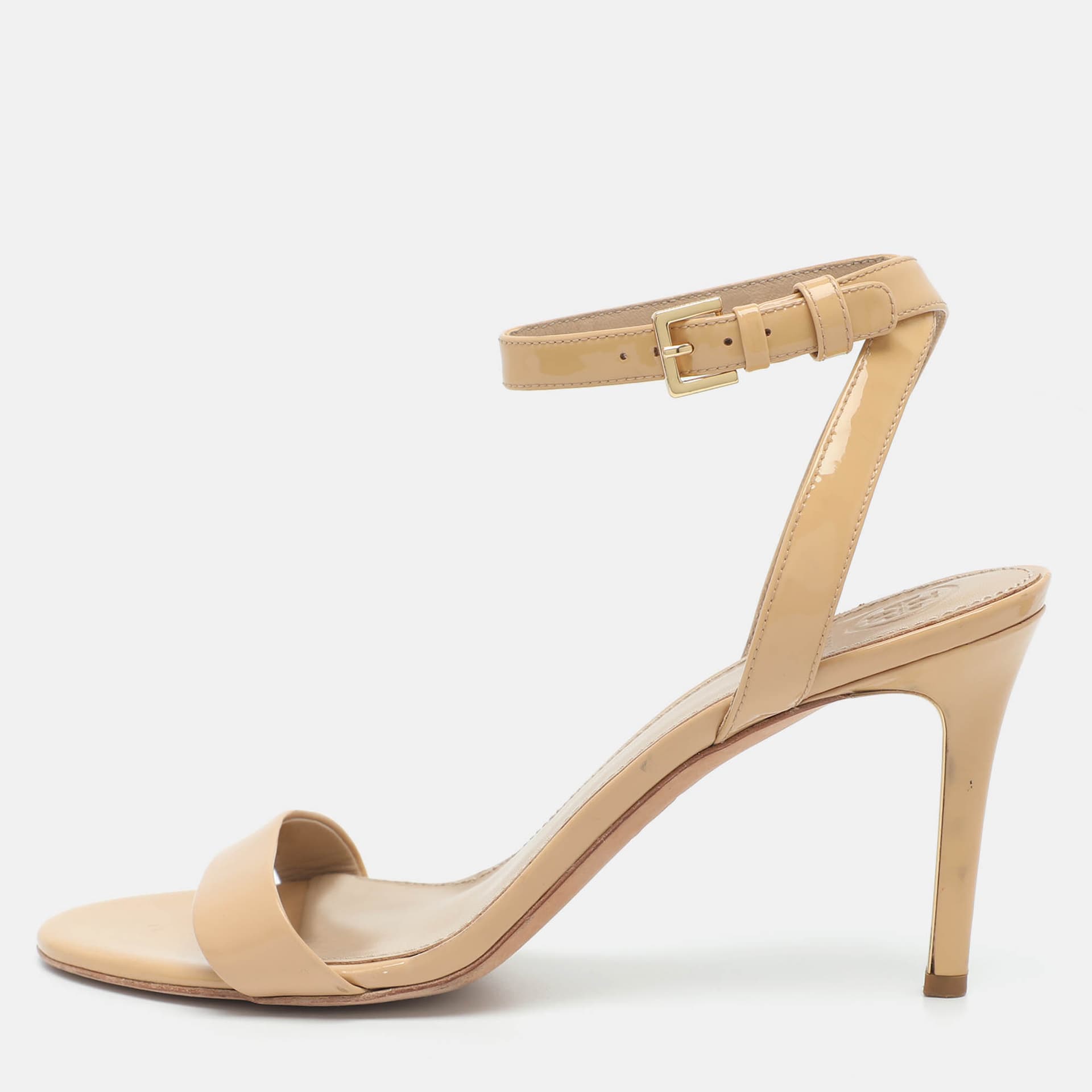 Tory Burch Size 39 Beige Patent Leather Ankle Strap Sandals