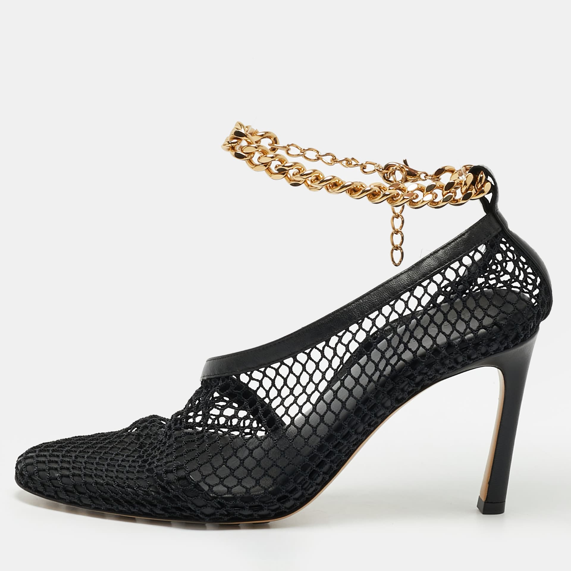 Bottega Veneta Stretch Size 36 Black Leather and Mesh D'orsay Pumps