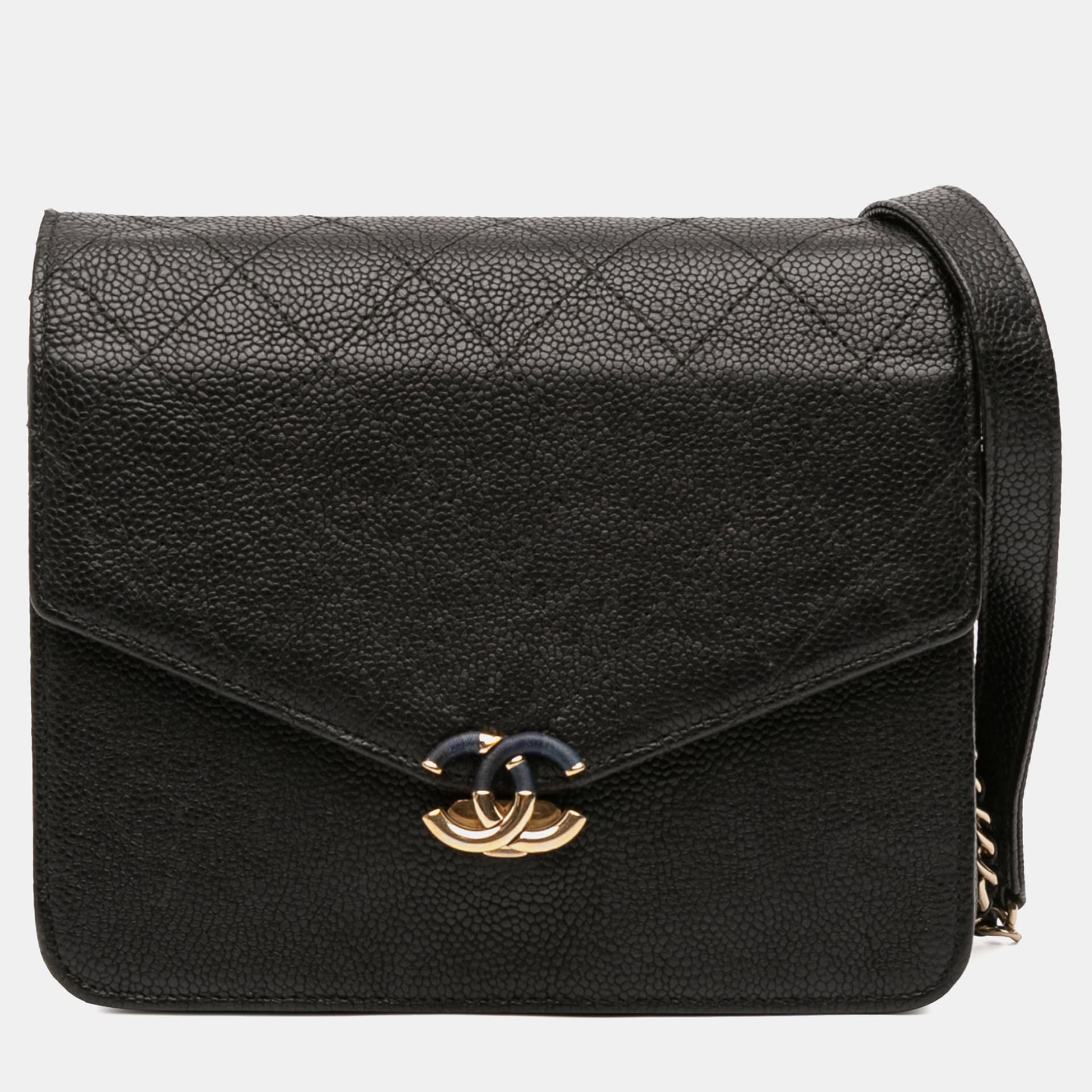 Chanel Paris Cuba Square Wallet On Chain Black Grained Calfskin Leather Shoulder Bag