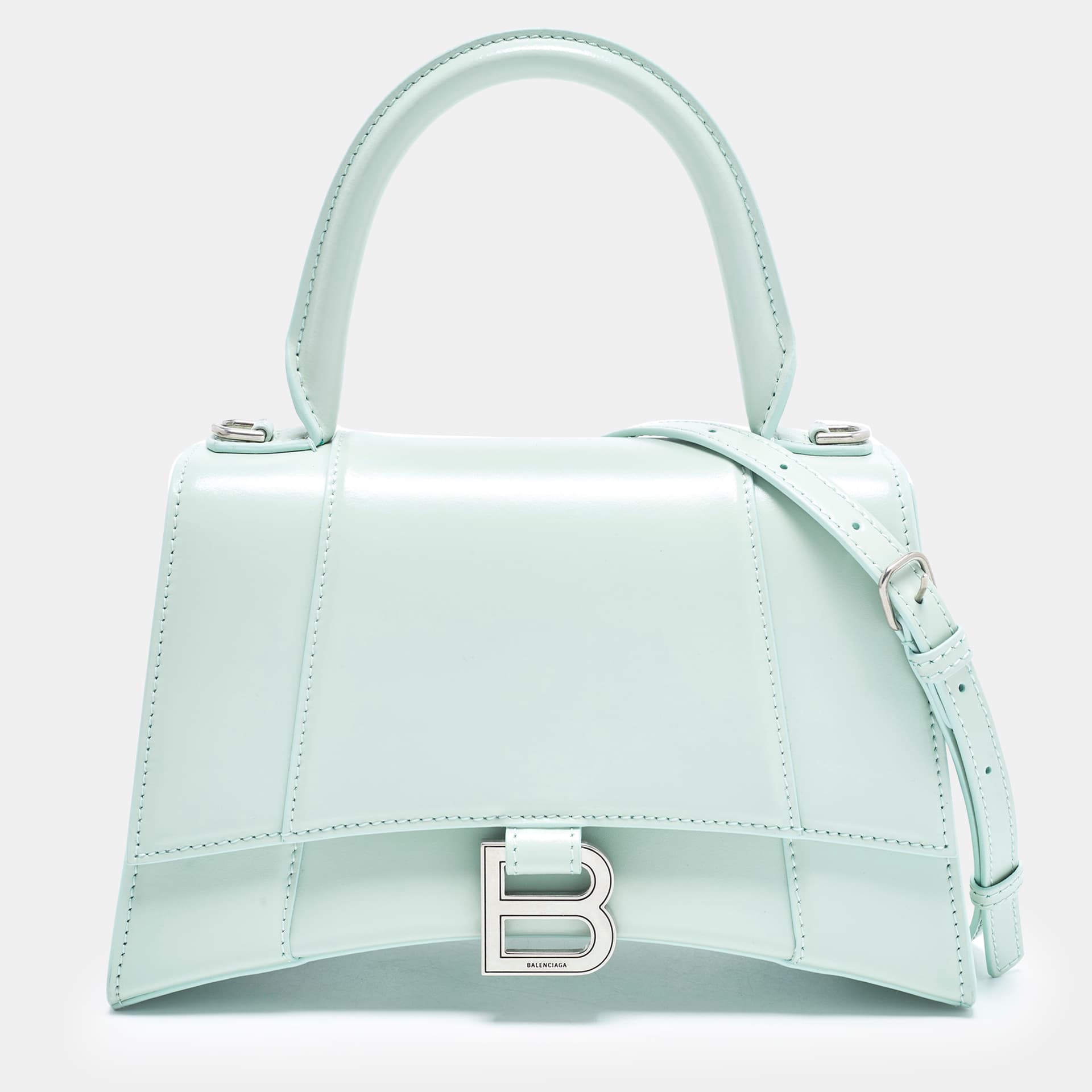 Balenciaga Hourglass Small Light Green Leather Top Handle Bag