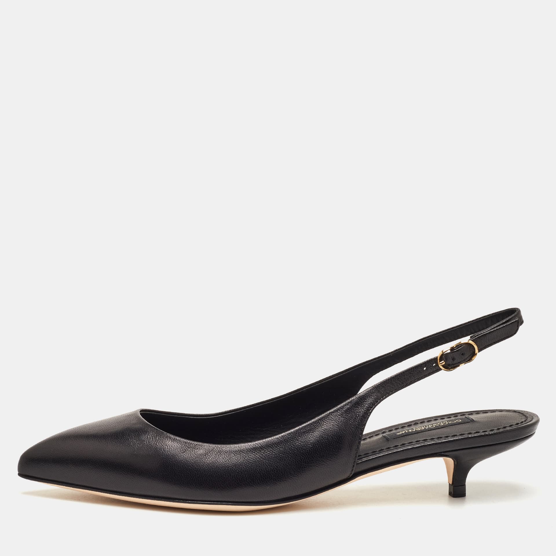 Dolce & Gabbana Size 38 Black Leather Pointed Toe Slingback Pumps